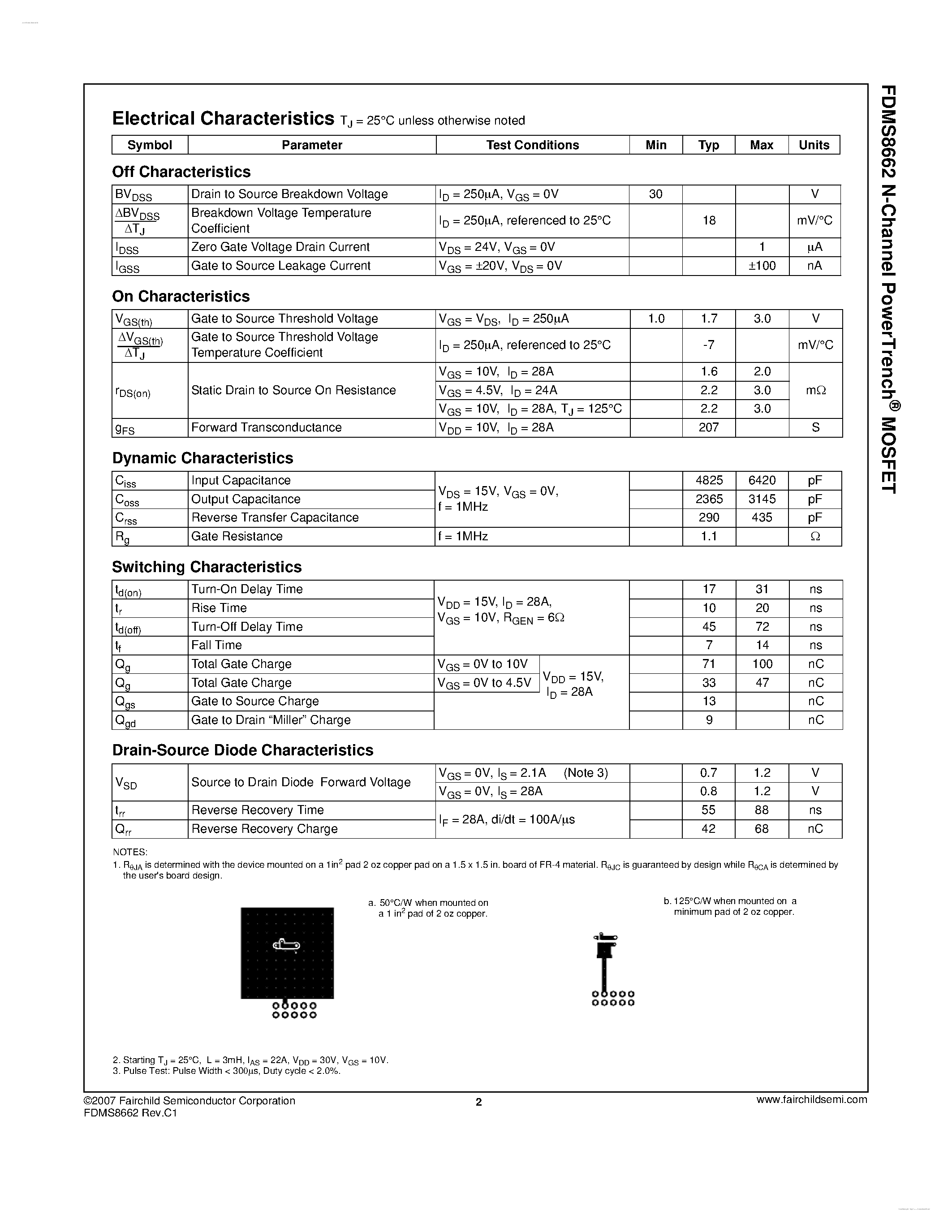 Datasheet FDMS8662 - N-Channel PowerTrench MOSFET page 2