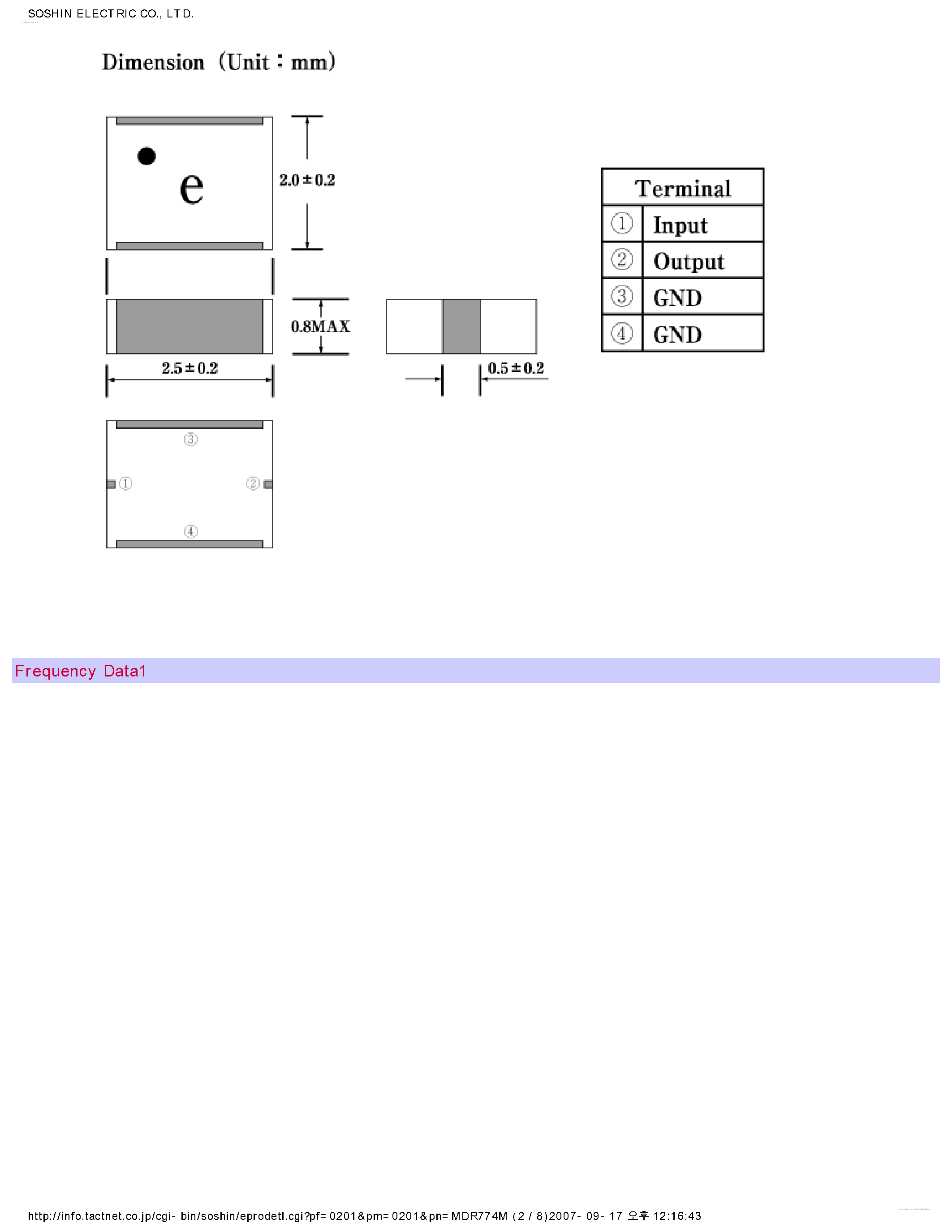 Datasheet MDR774M - 2.4GHz BPF for Wireless LAN page 2