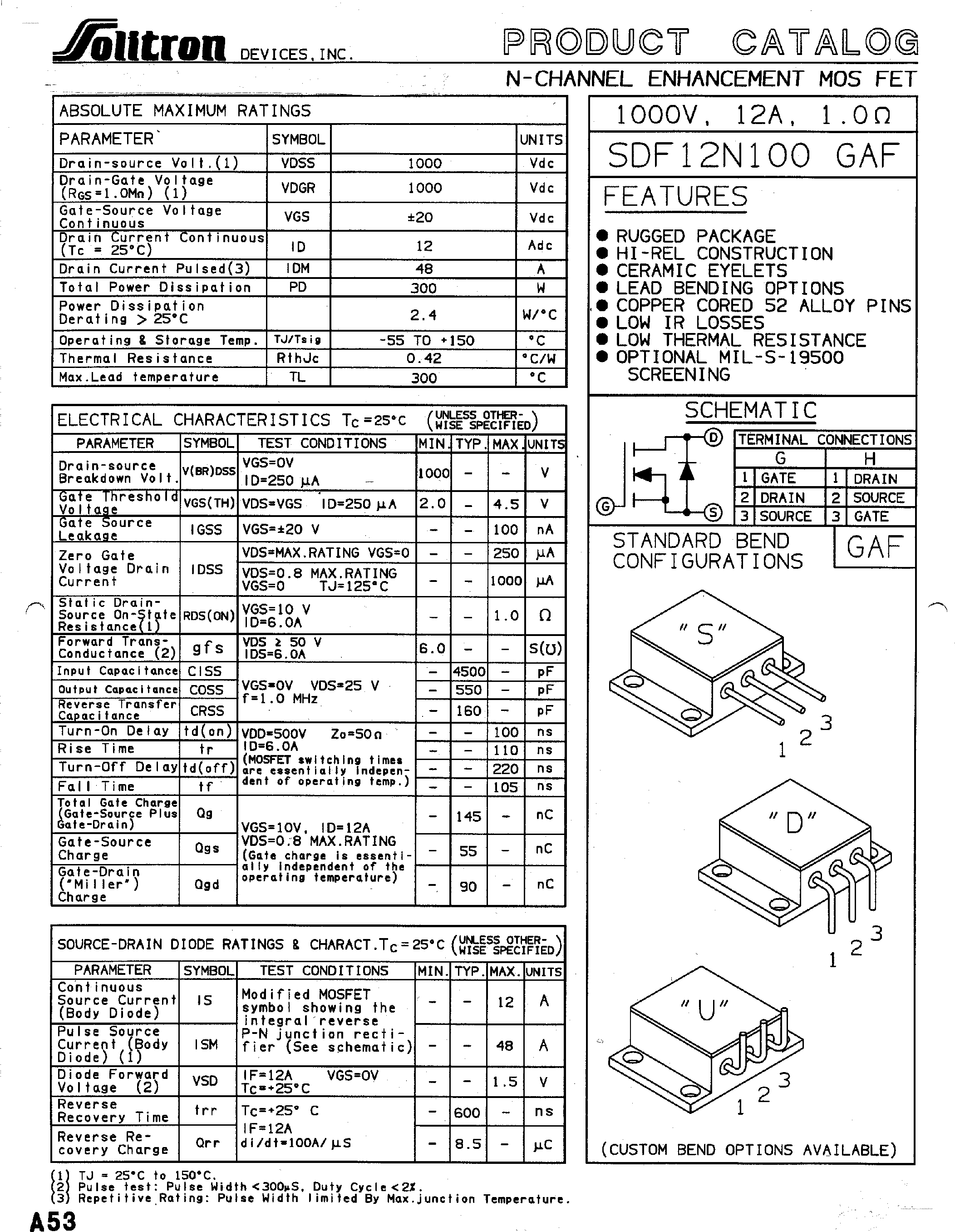 Datasheet SDF12N100 page 1 Datasheet SDF12N100 - N-Channel Enhancement MOSFET page 1