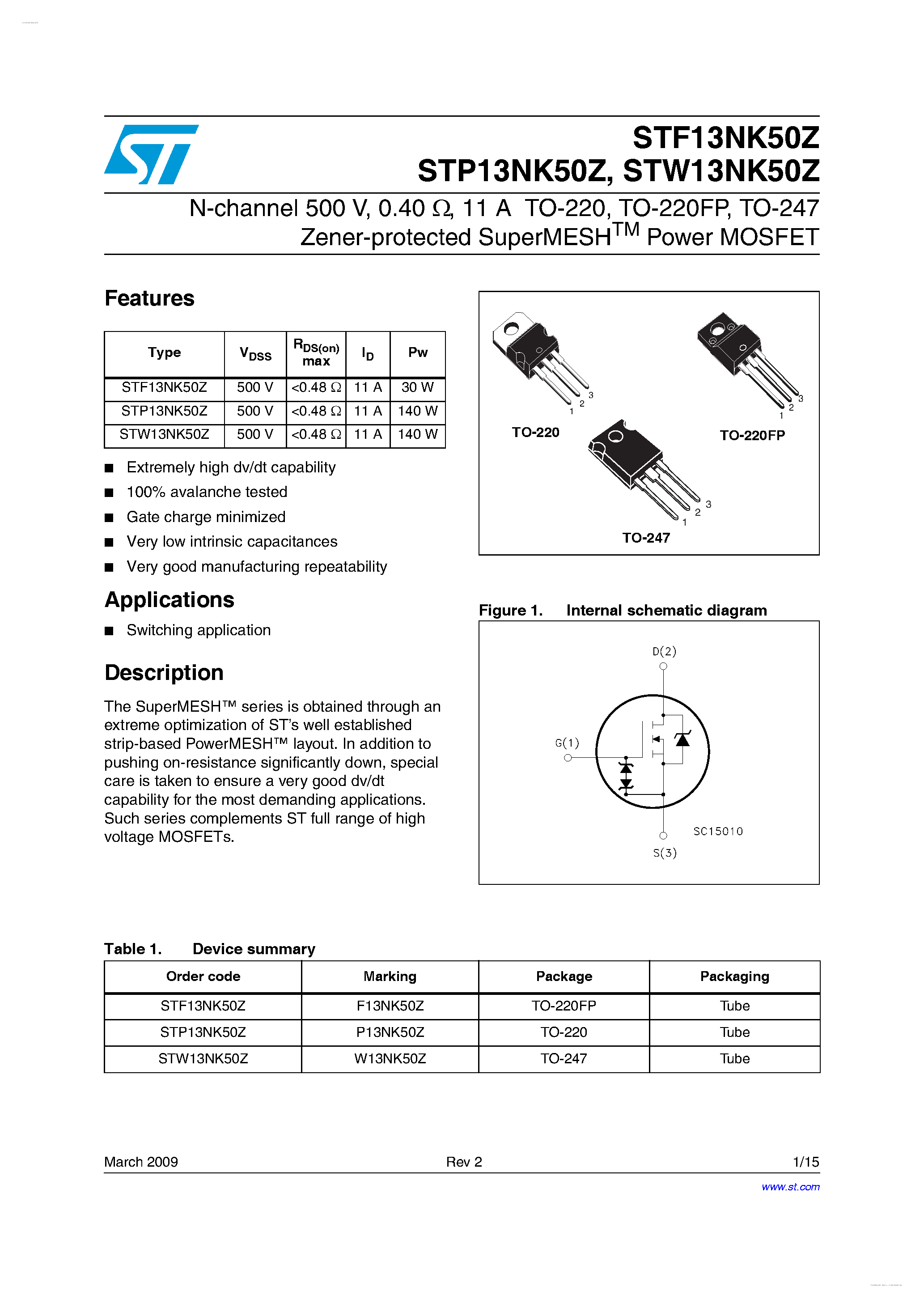 Даташит на микросхему P13NK50Z страница 1 Даташит P13NK50Z - Search -----> STP13NK50Z страница 1