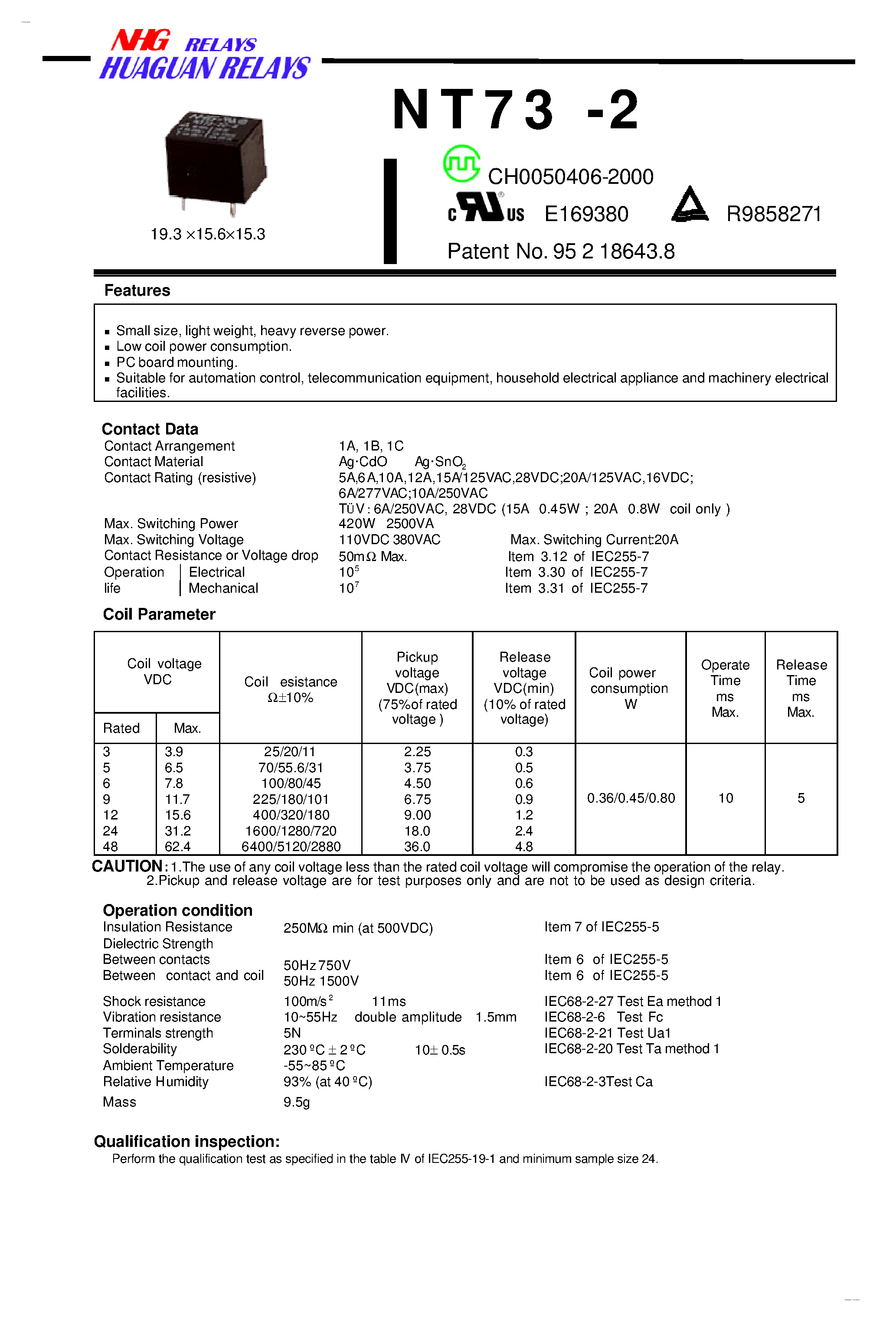 Datasheet NT73-2 - Relay page 1