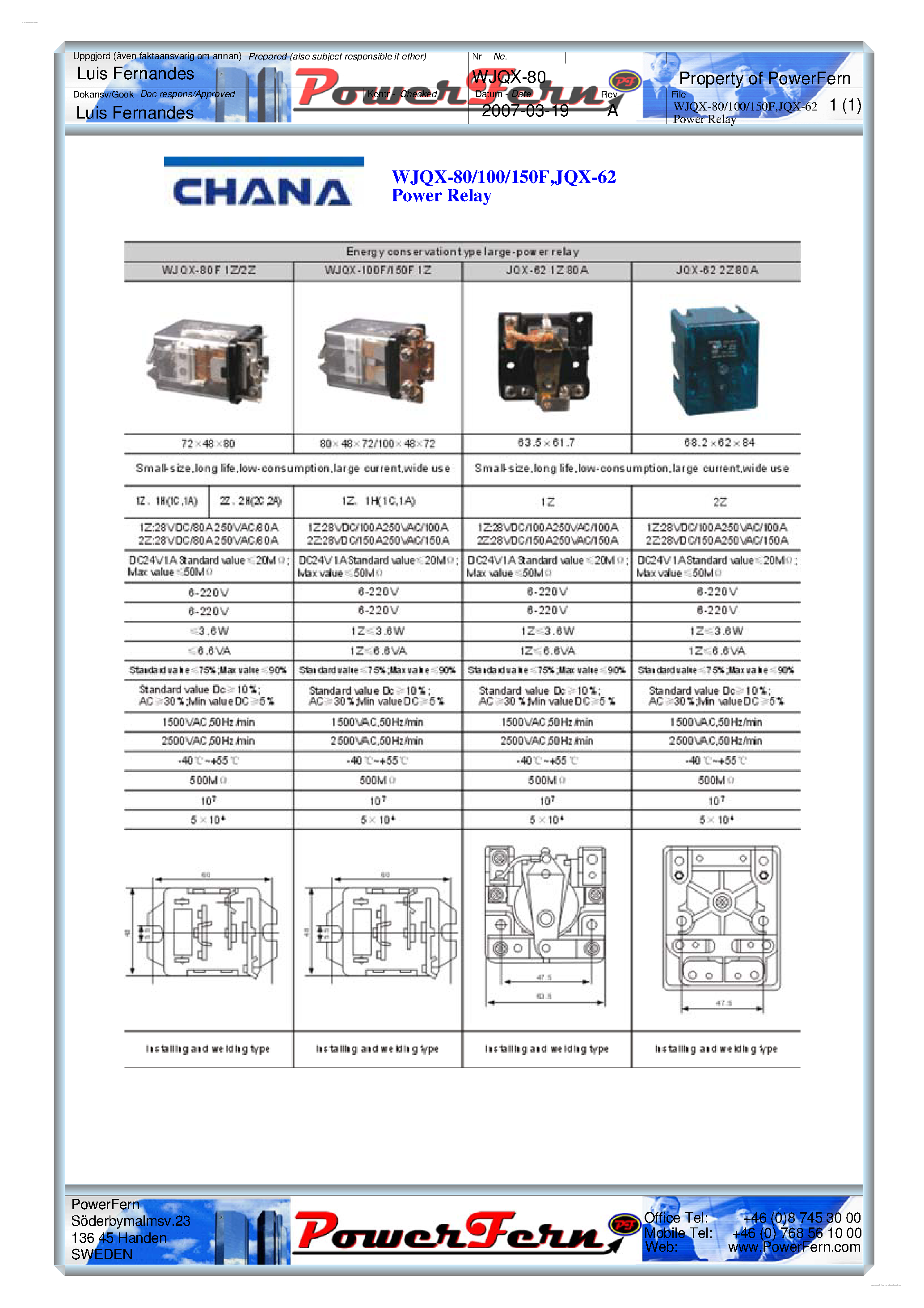 Datasheet WJQX-100F - (WJQX-xxxF) Power Relay page 1