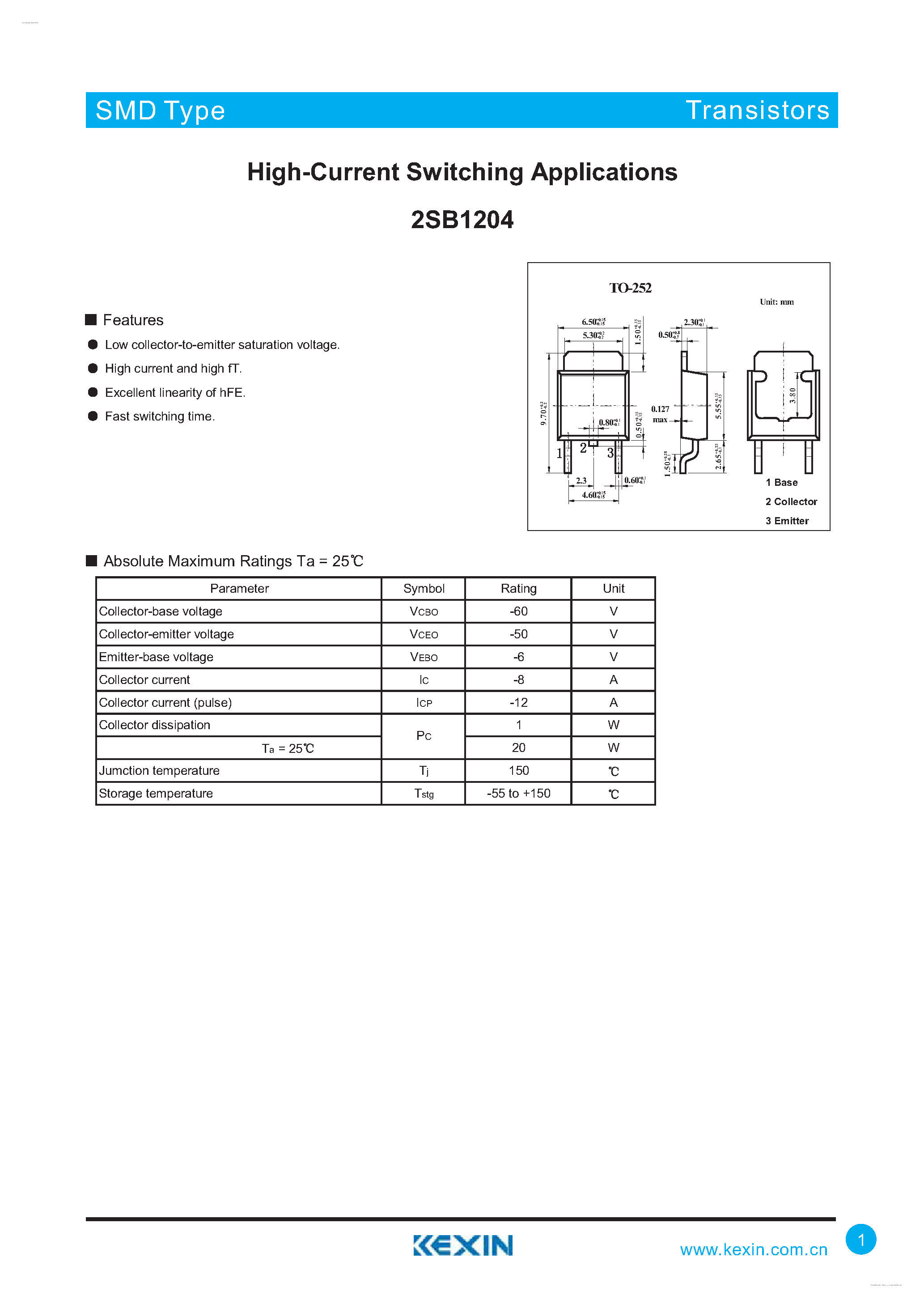 Даташит 2SB1204 - High-Current Switching Applications страница 1