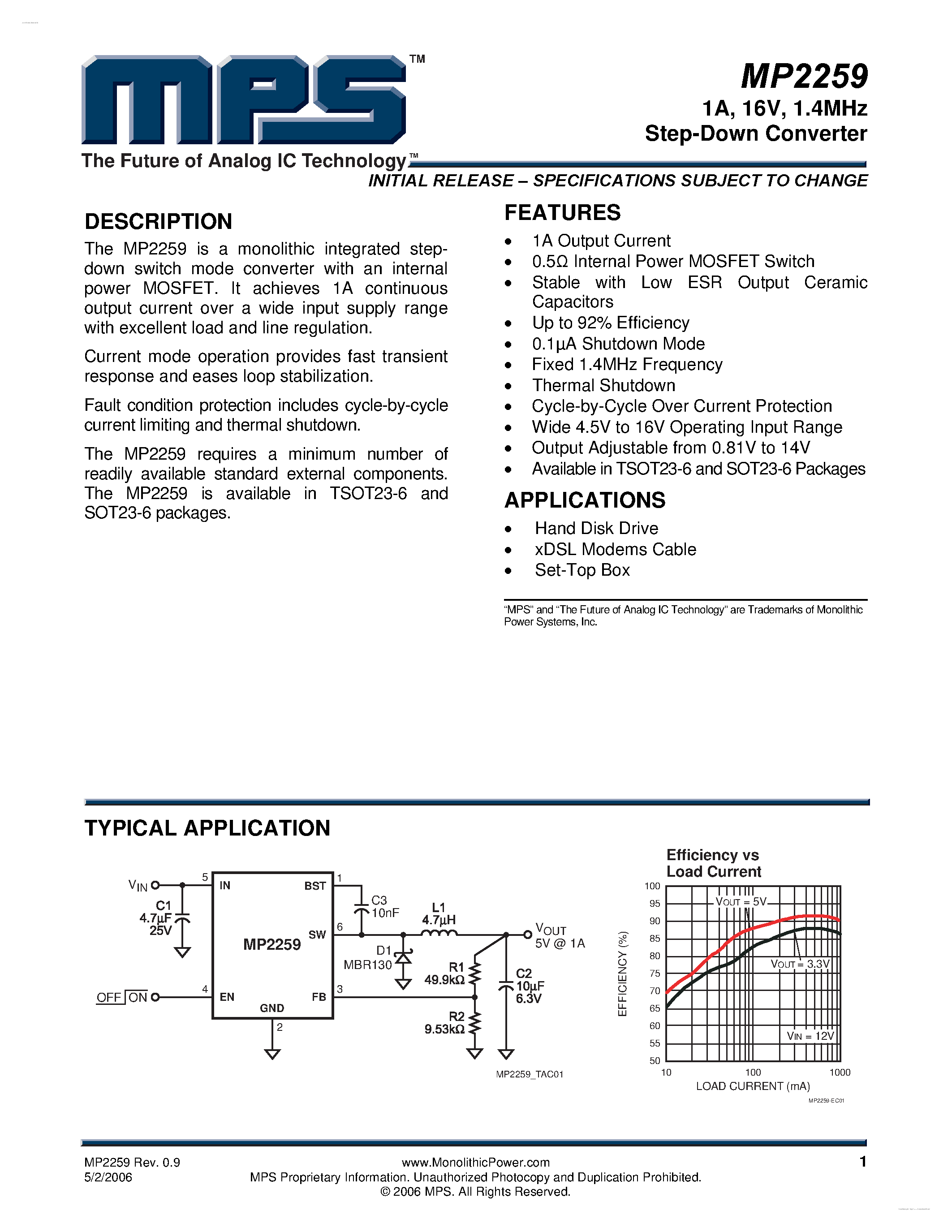 Datasheet MP2259 - Step-Down Converter page 1