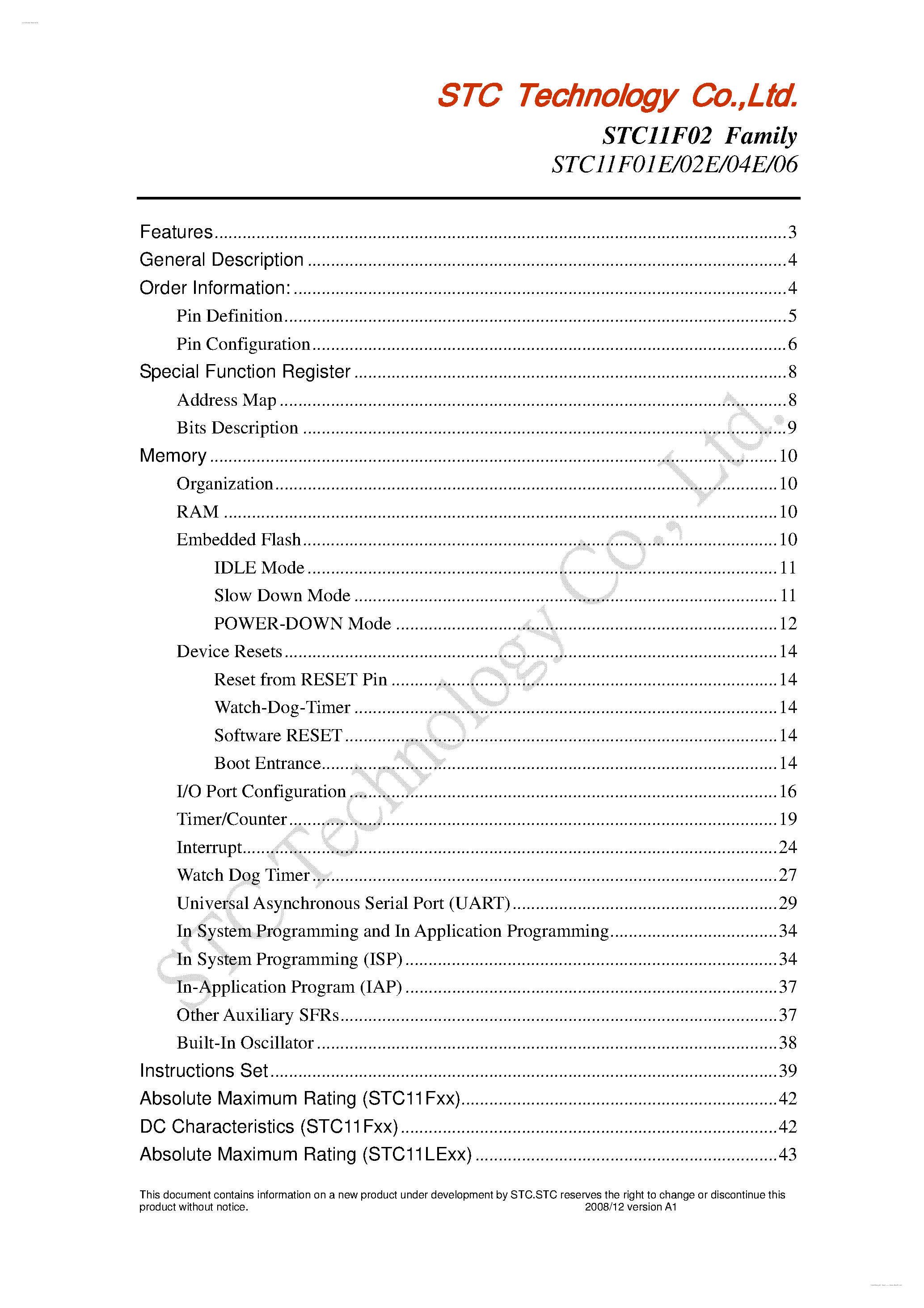 Даташит STC11F01E - single-chip 8-bit micro-controller страница 1