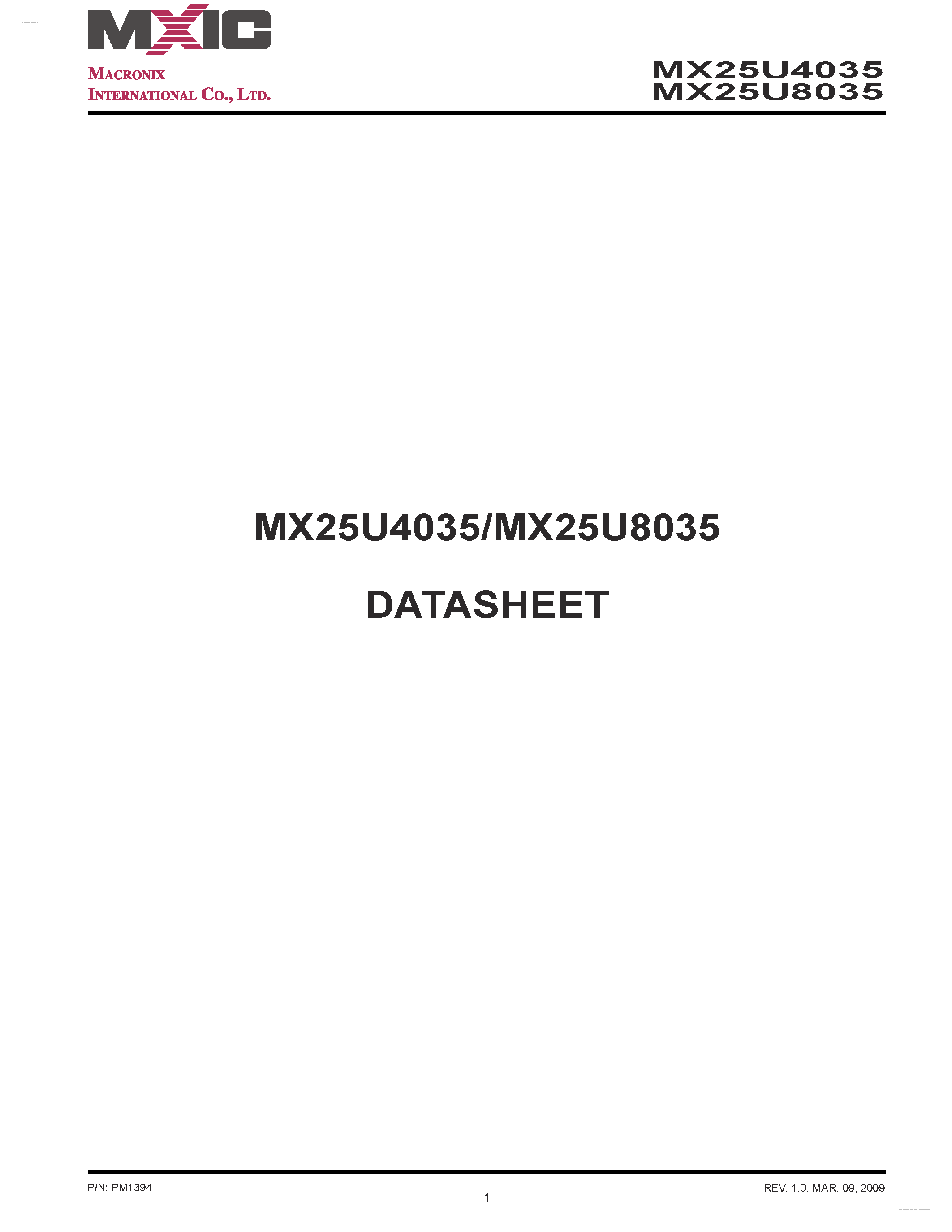 Datasheet MX25U4035 - (MX25U4035 / MX25U8035) 4M-BIT [x 1/x 2/x 4] 1.8V CMOS SERIAL FLASH page 1