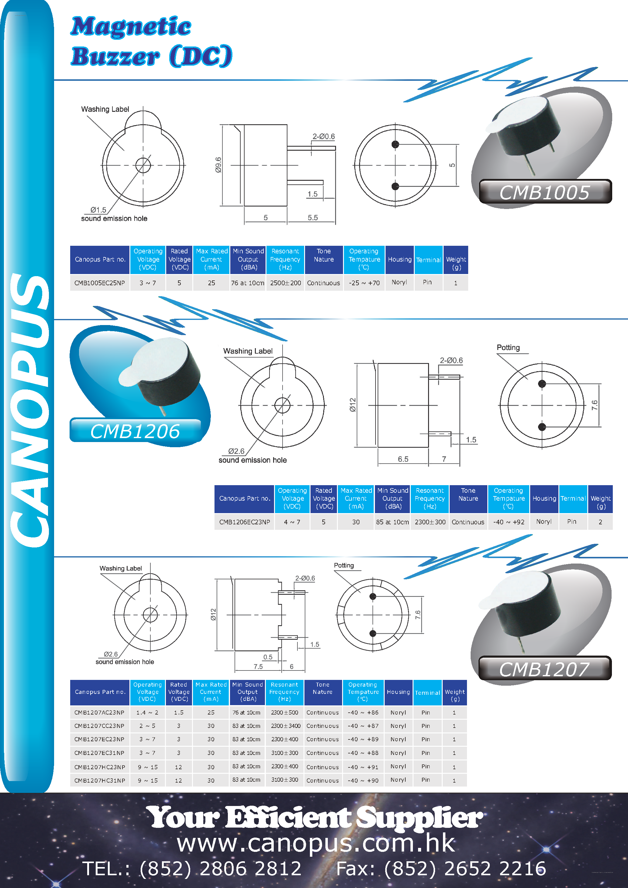 Datasheet CMB1005 page 1 Datasheet CMB1005 - Magnetic Buzzer page 1