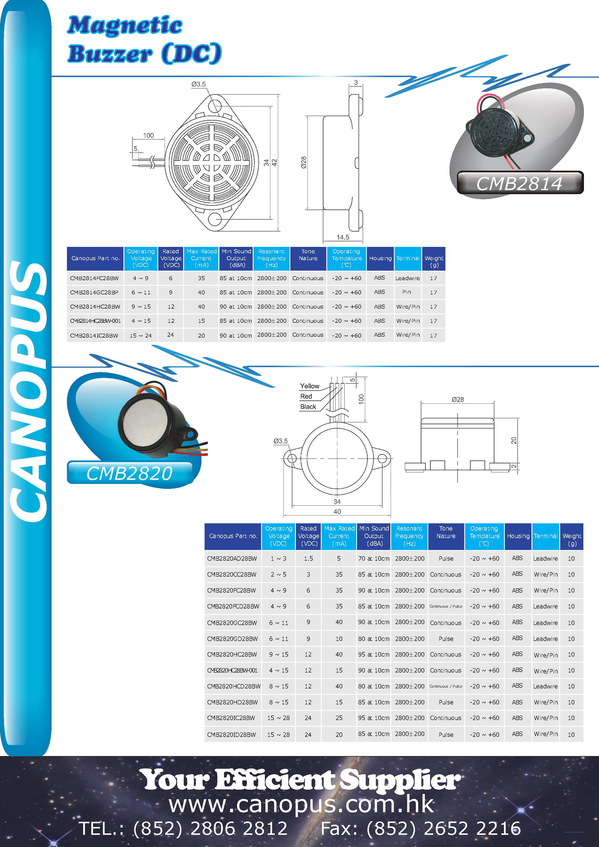 Datasheet CMB2814 page 1 Datasheet CMB2814 - Magnetic Buzzer page 1