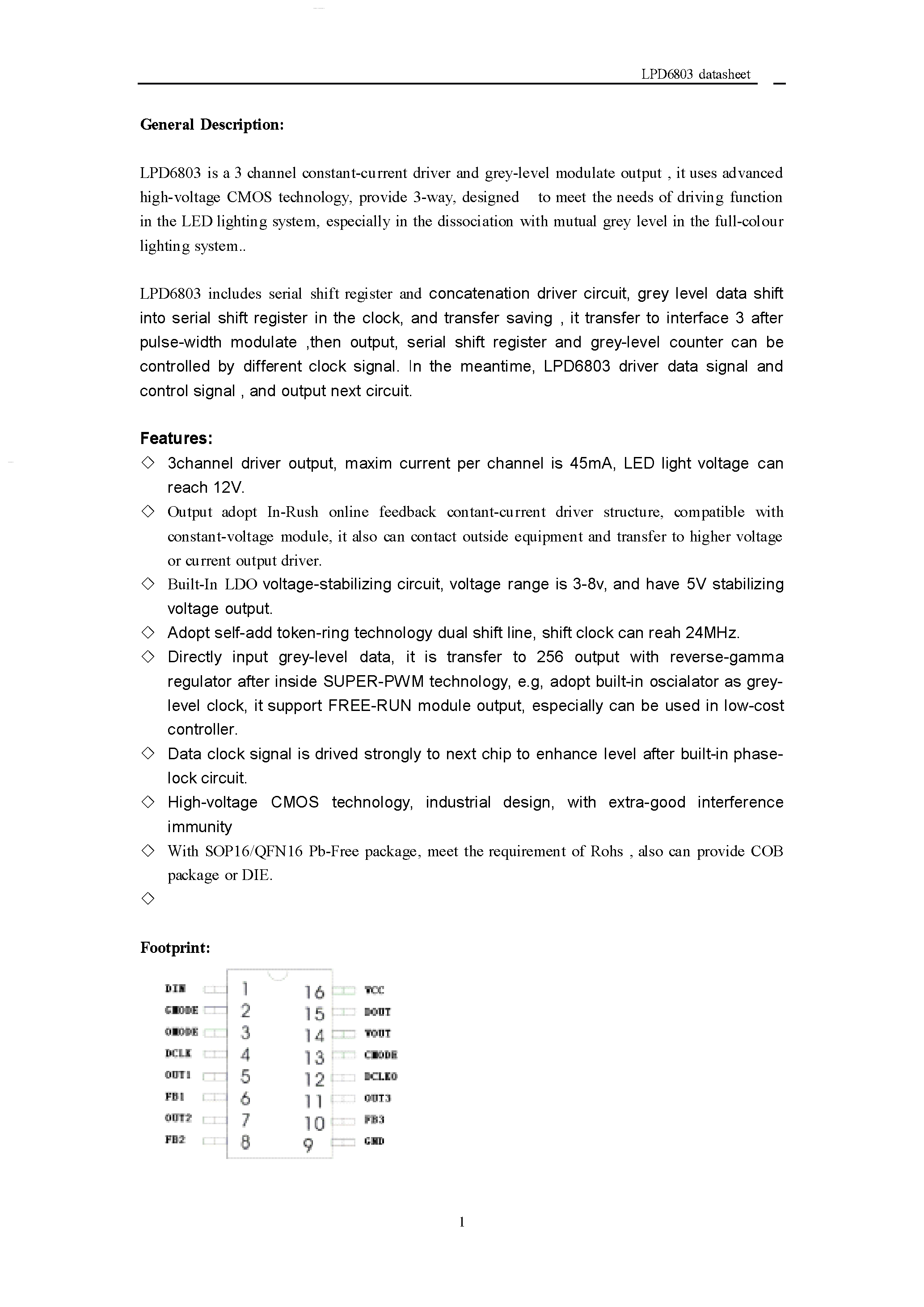 Datasheet LPD680 - 3 channel constant-current driver and grey-level modulate output page 1