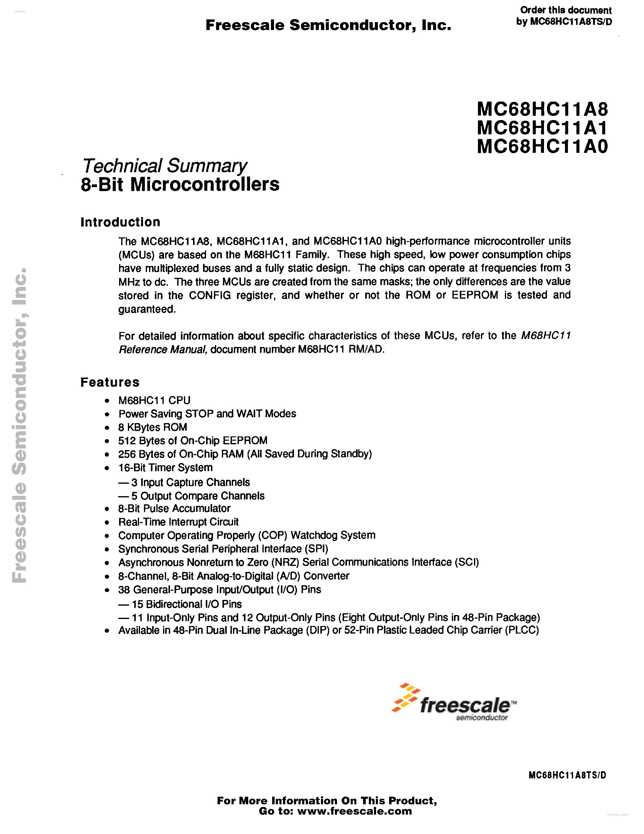 Даташит на микросхему 68HC11A1FN страница 1 Даташит 68HC11A1FN - Search -----> MC68HC11A1FN страница 1