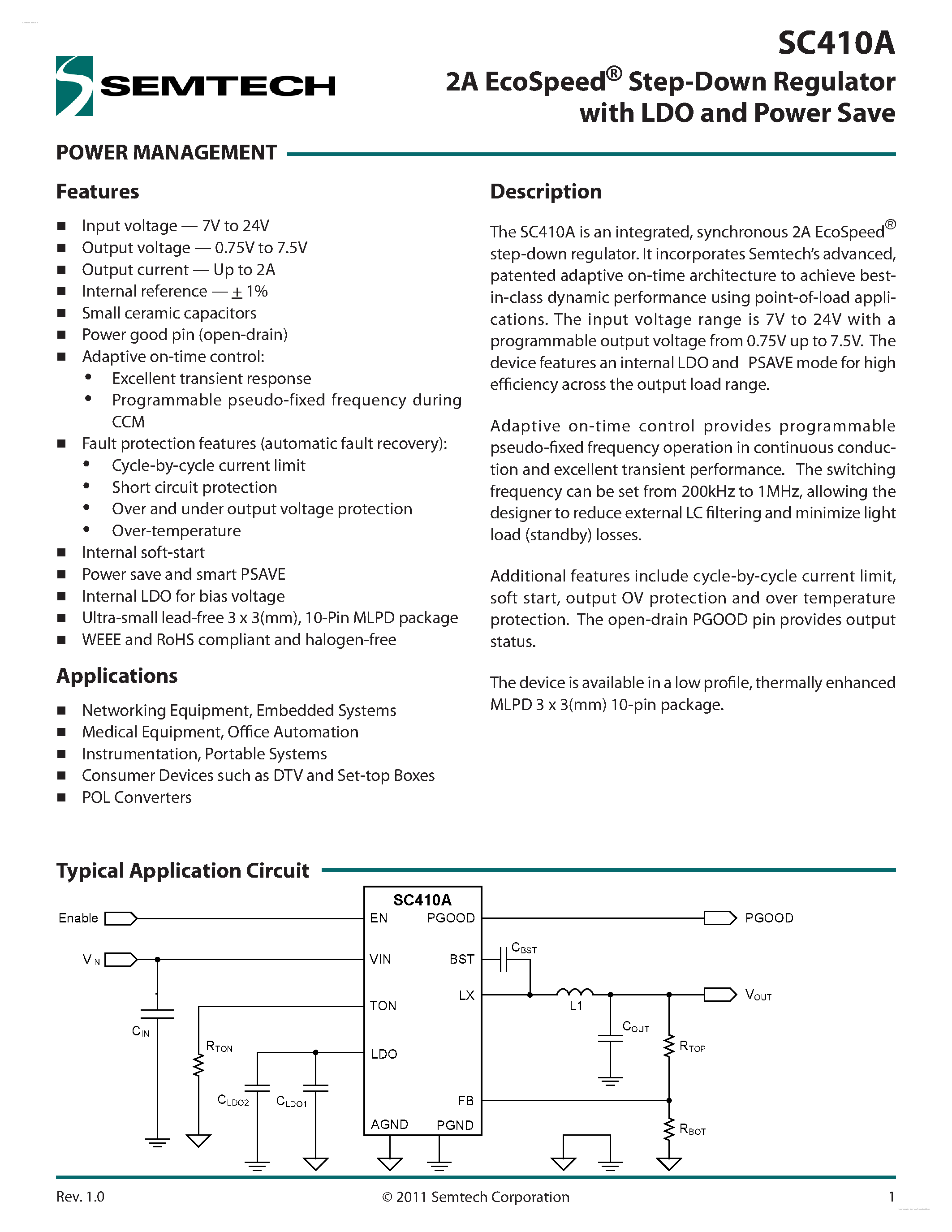 Datasheet SC410A - Step-Down Regulator page 1