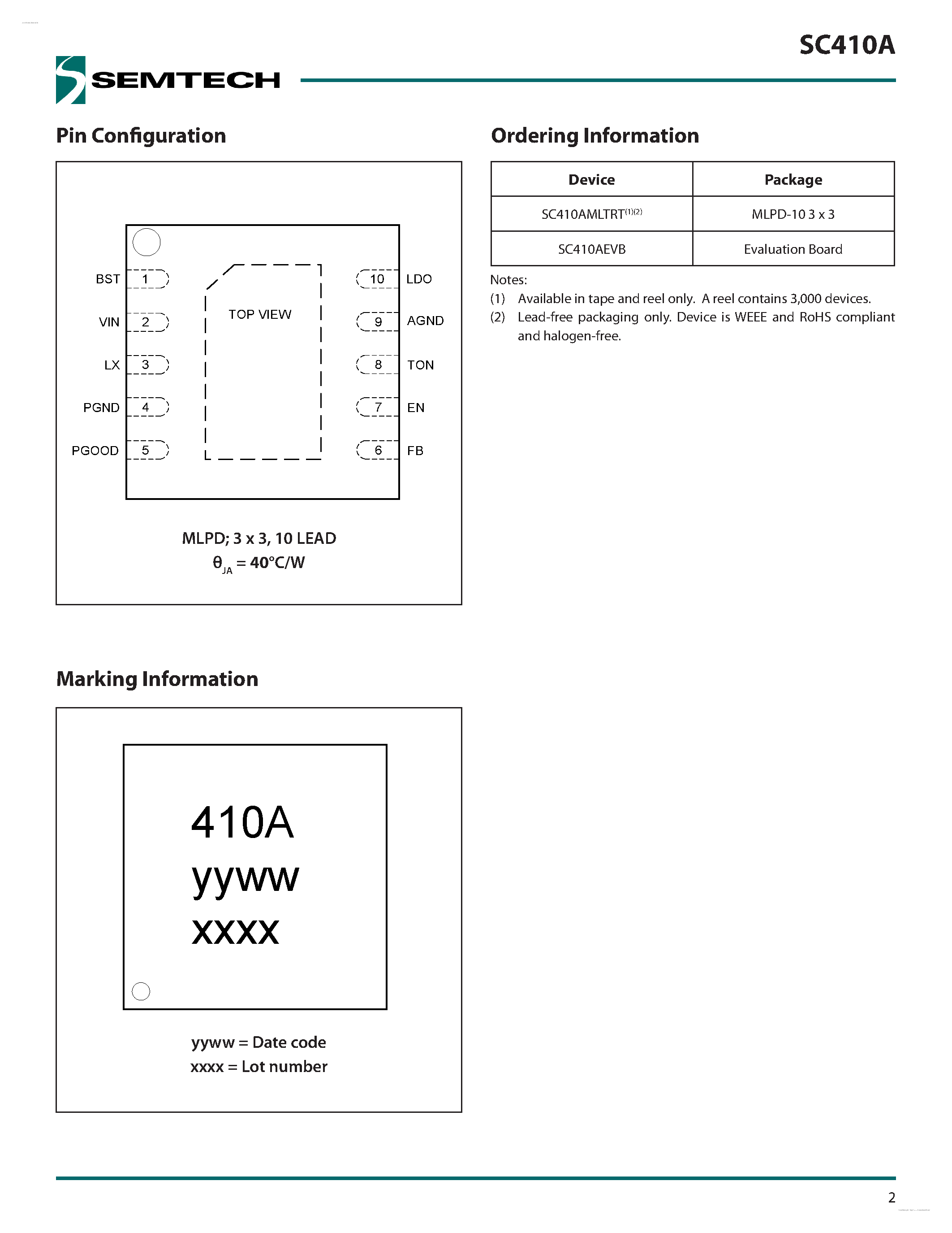 Datasheet SC410A - Step-Down Regulator page 2
