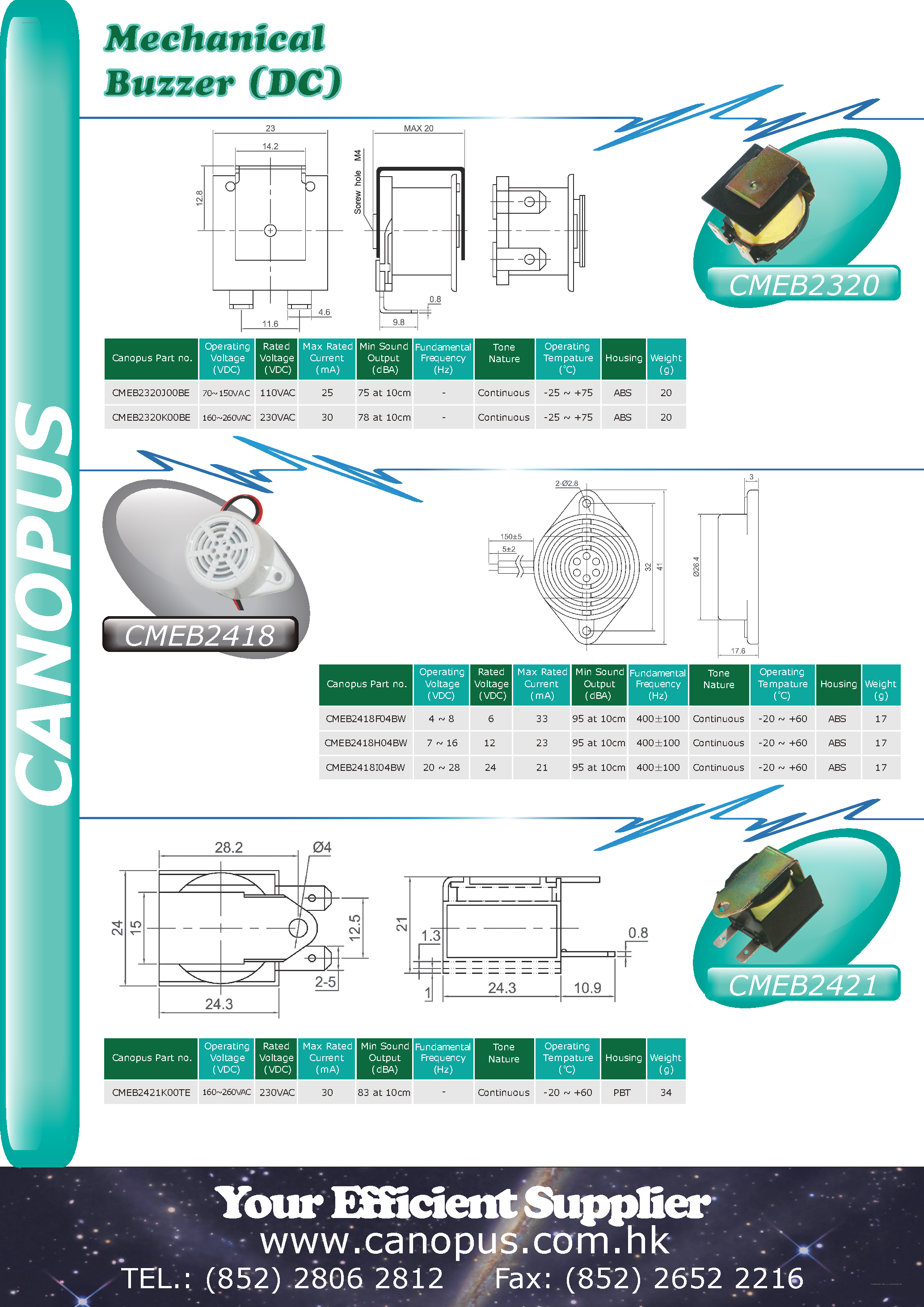 Datasheet CMEB2320 page 1 Datasheet CMEB2320 - Mechanical Buzzer page 1