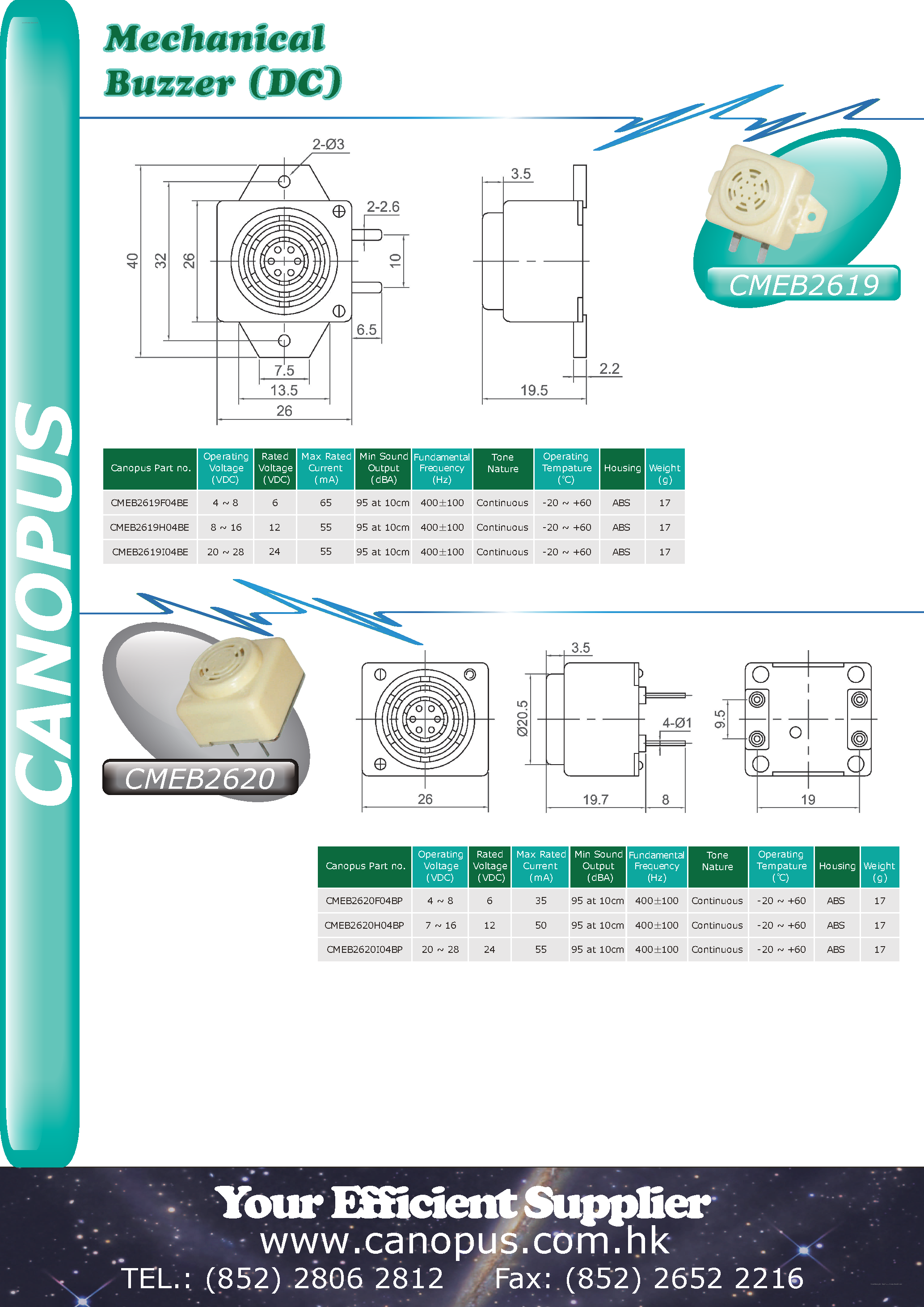 Datasheet CMEB2619 - Mechanical Buzzer page 1