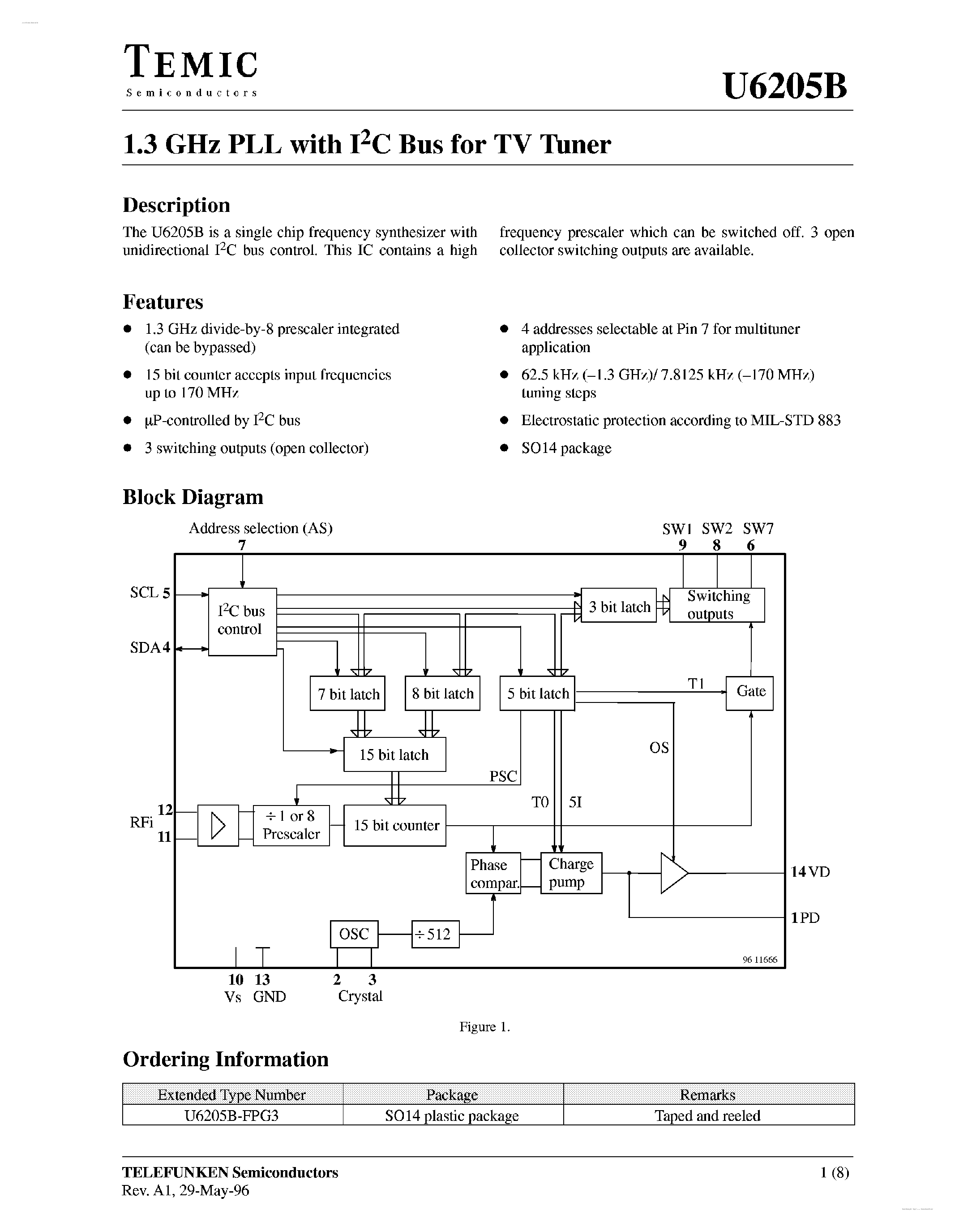 Datasheet U6205B page 1 Datasheet U6205B - 1.3 GHz PLL page 1