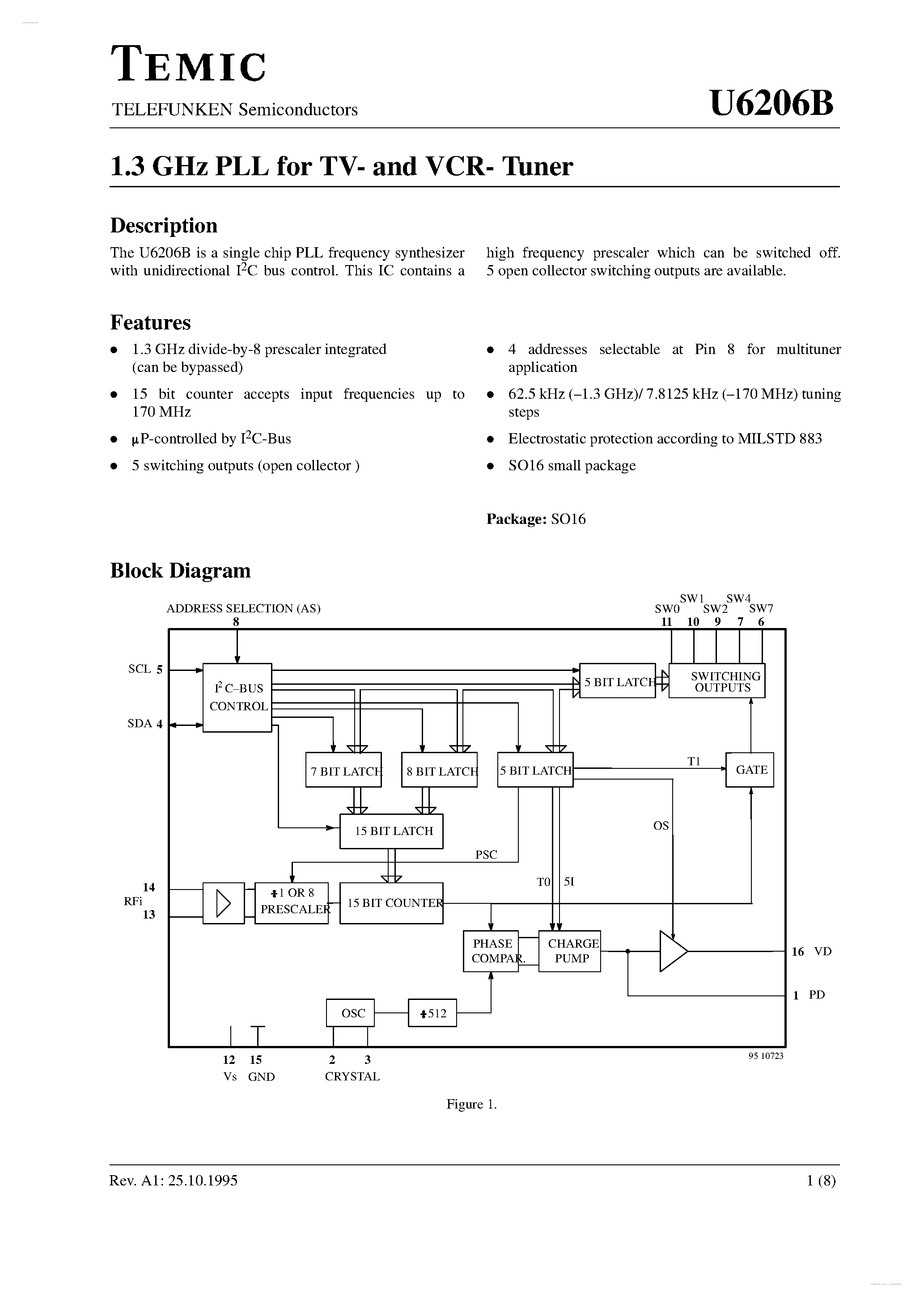 Datasheet U6206B page 1 Datasheet U6206B - 1.3 GHz PLL page 1