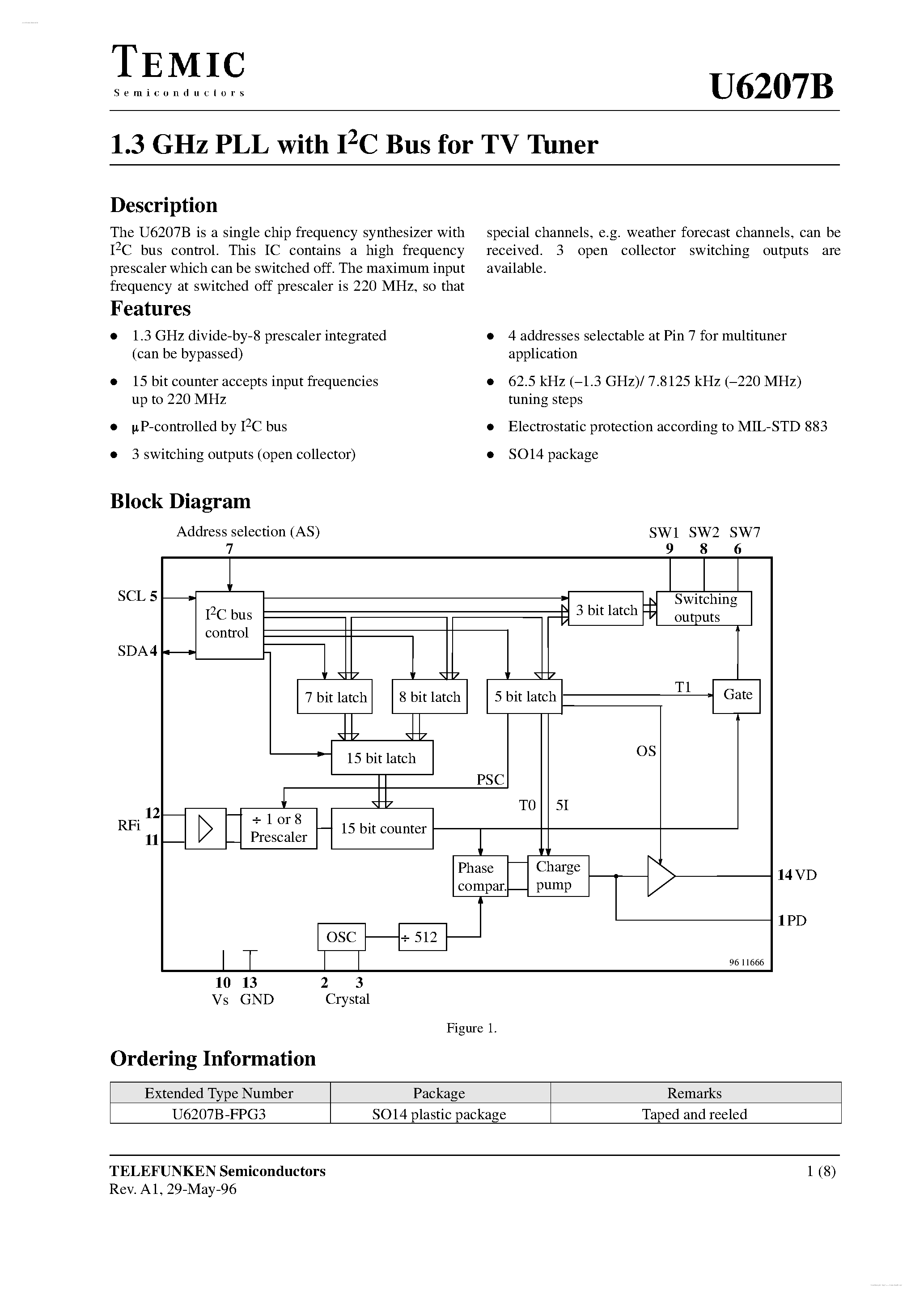Datasheet U6207B page 1 Datasheet U6207B - 1.3 GHz PLL page 1
