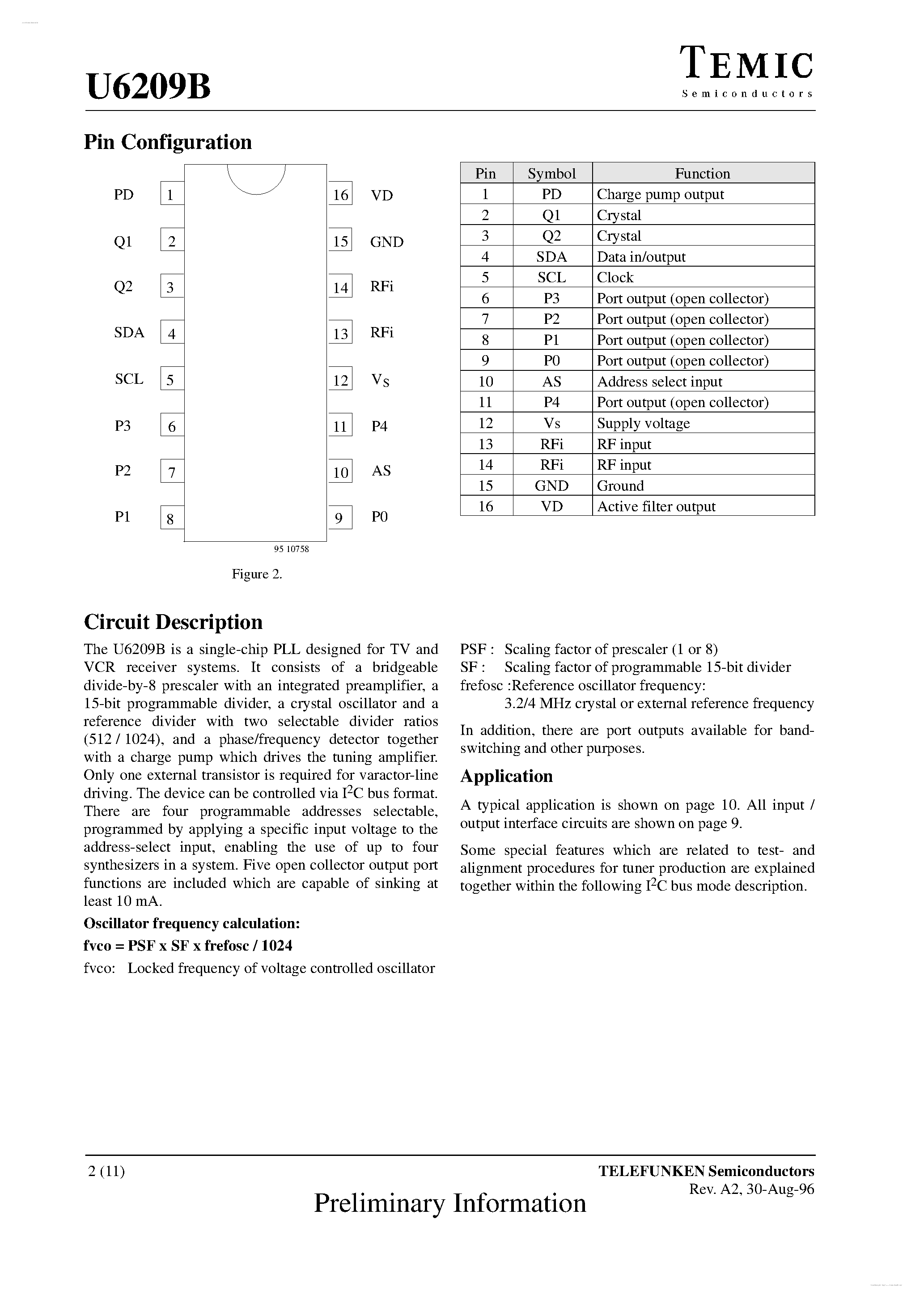 Datasheet U6209B page 2 Datasheet U6209B - 1.3 GHz PLL page 2