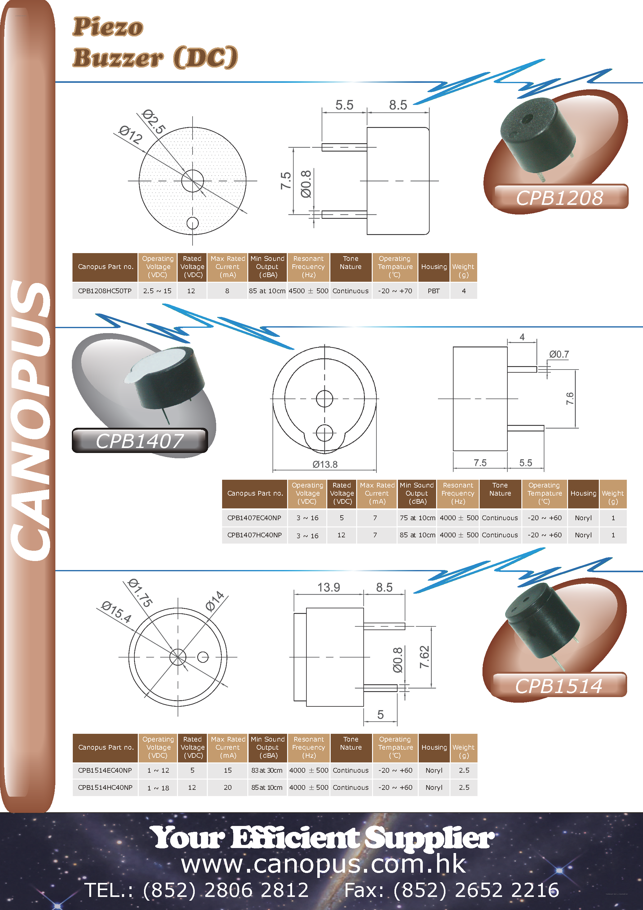 Datasheet CPB1208 - Piezo Buzzer page 1