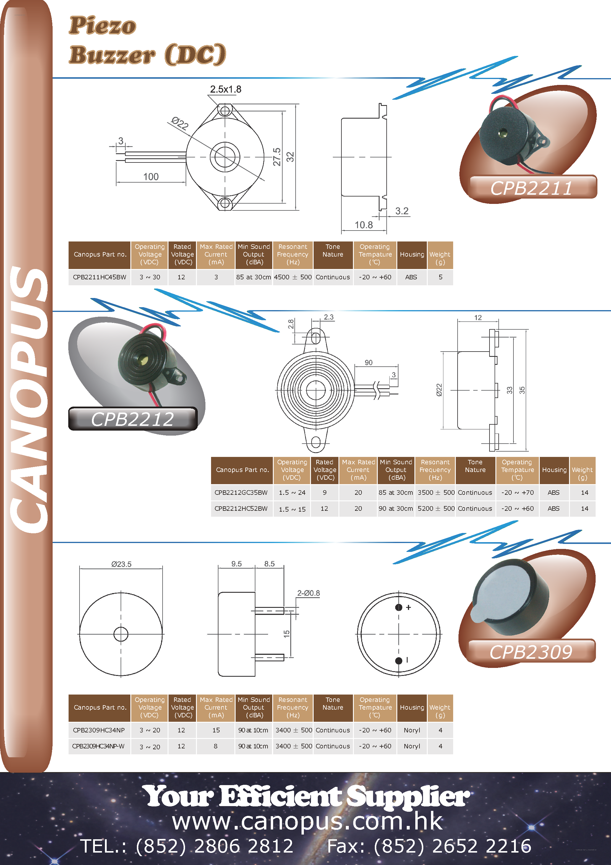 Datasheet CPB2211 page 1 Datasheet CPB2211 - Piezo Buzzer page 1