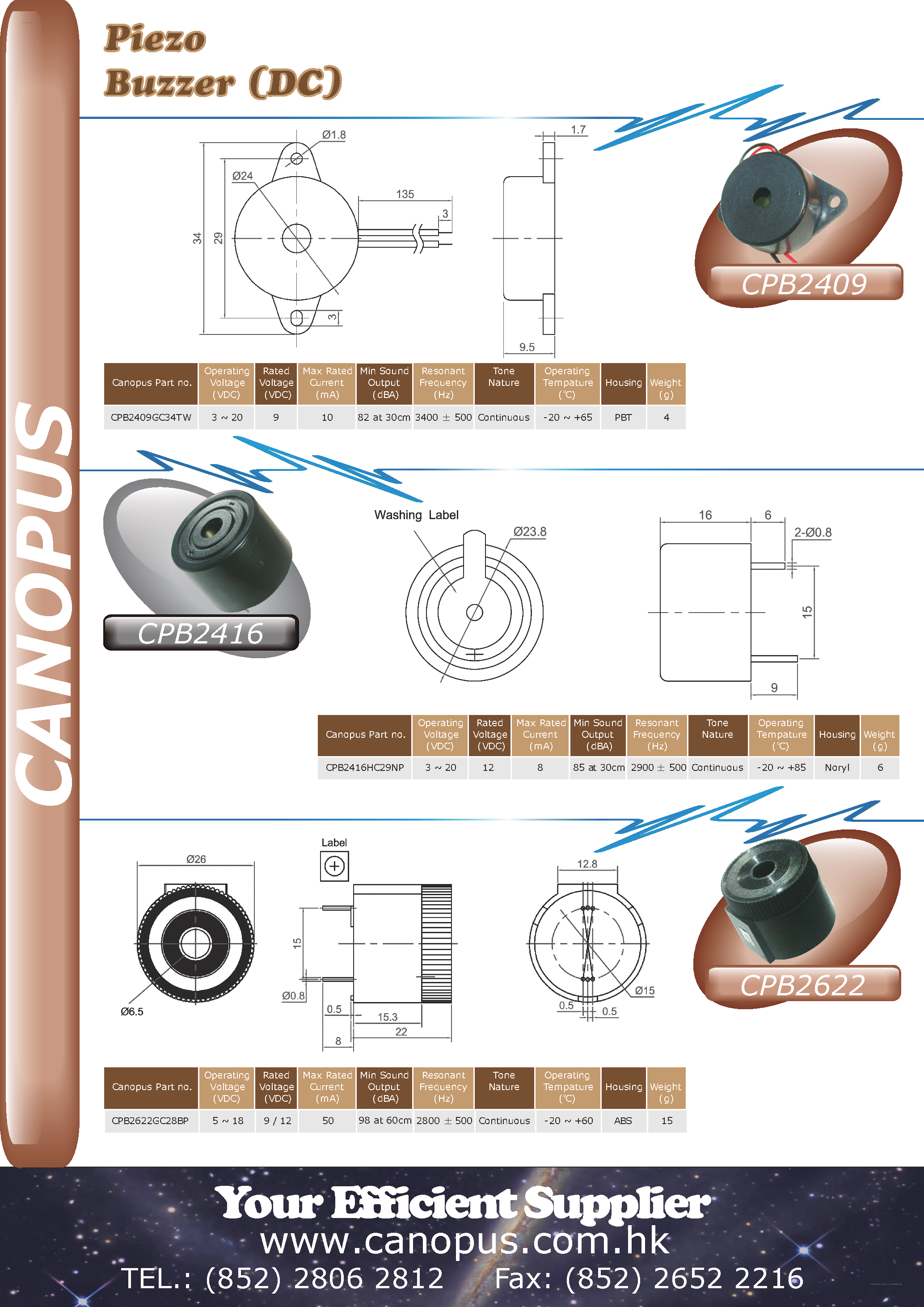 Datasheet CPB2409 page 1 Datasheet CPB2409 - Piezo Buzzer page 1