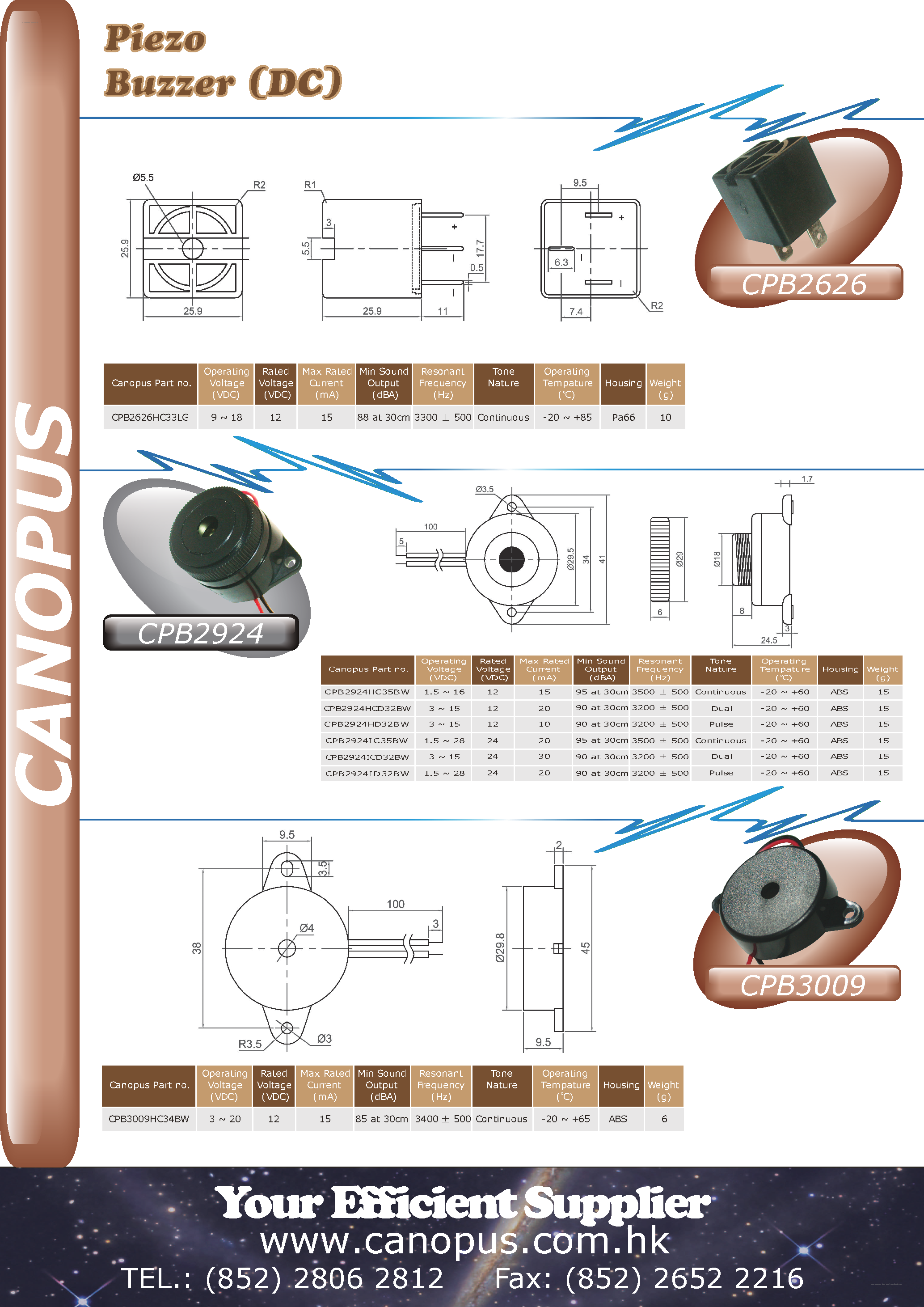 Datasheet CPB2626 page 1 Datasheet CPB2626 - Piezo Buzzer page 1