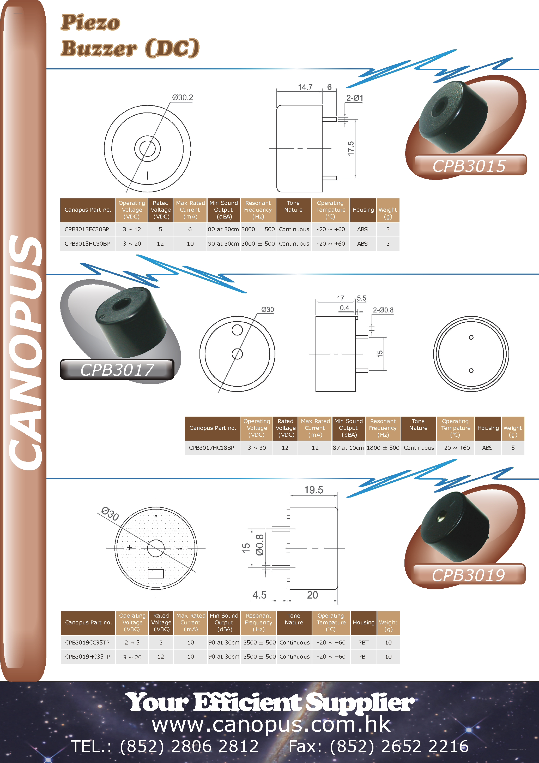 Datasheet CPB3015 page 1 Datasheet CPB3015 - Piezo Buzzer page 1