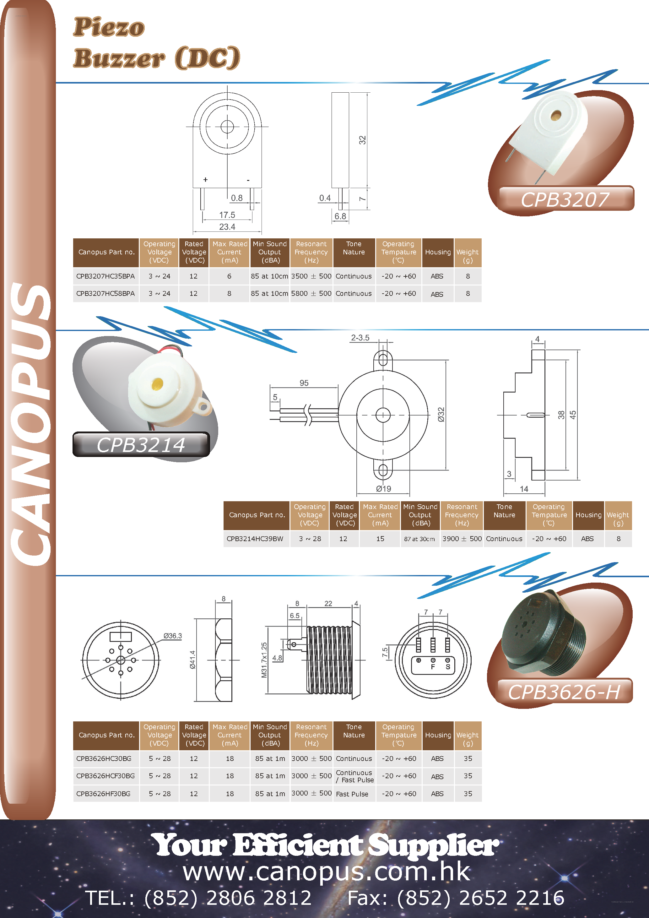 Datasheet CPB3207 page 1 Datasheet CPB3207 - Piezo Buzzer page 1