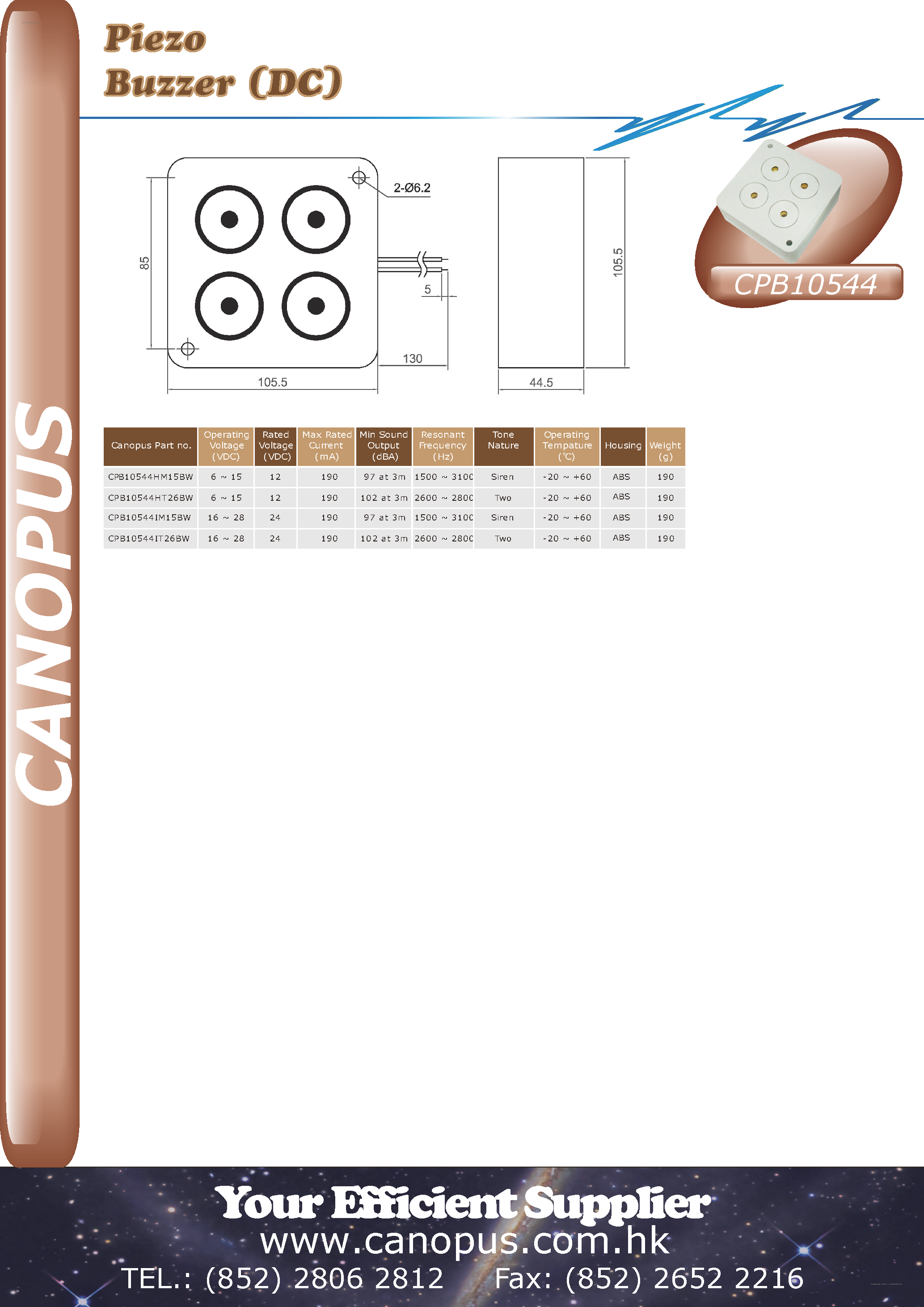 Datasheet CPB10544 - Piezo Buzzer page 1