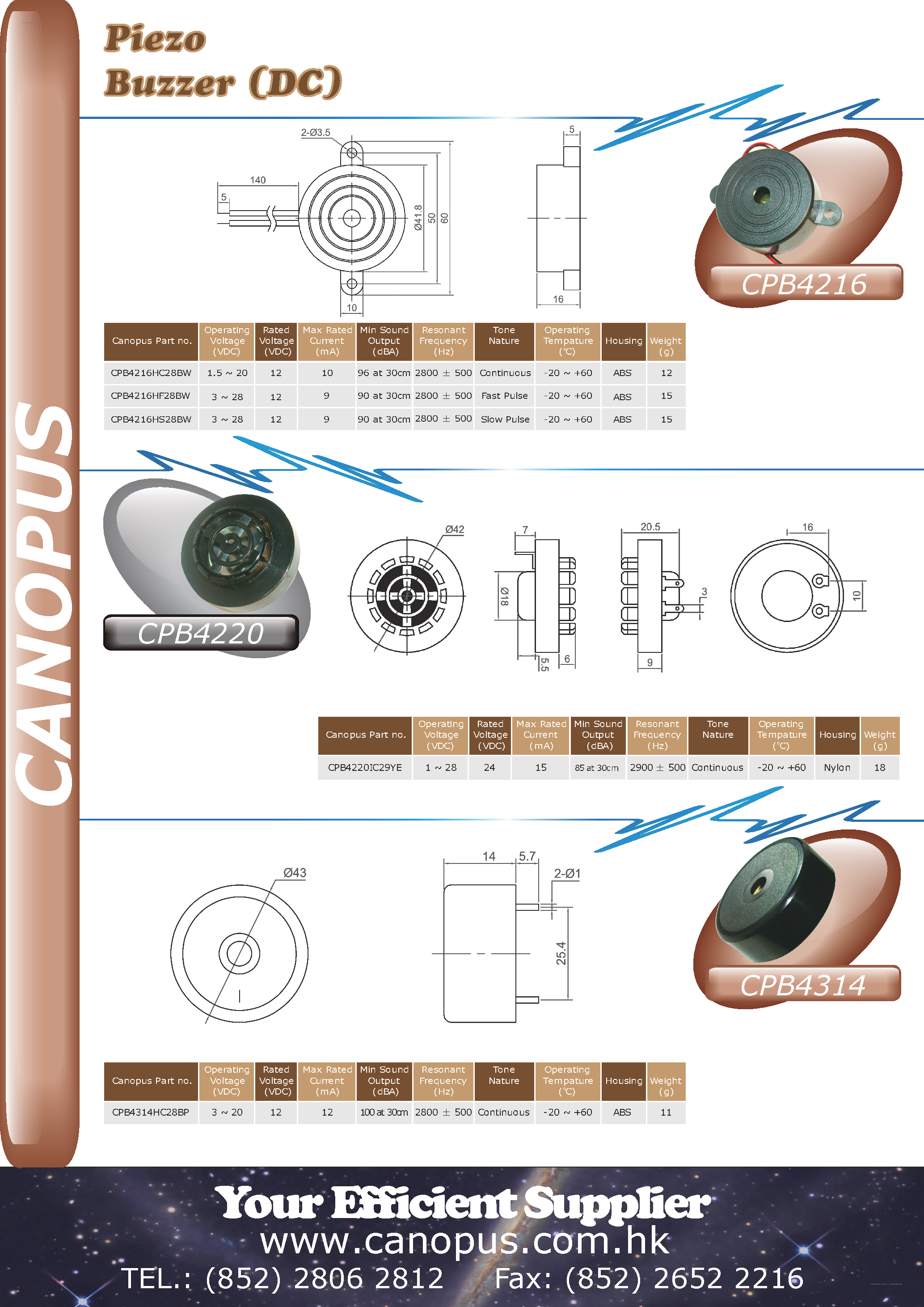 Datasheet CPB4216 page 1 Datasheet CPB4216 - Piezo Buzzer page 1