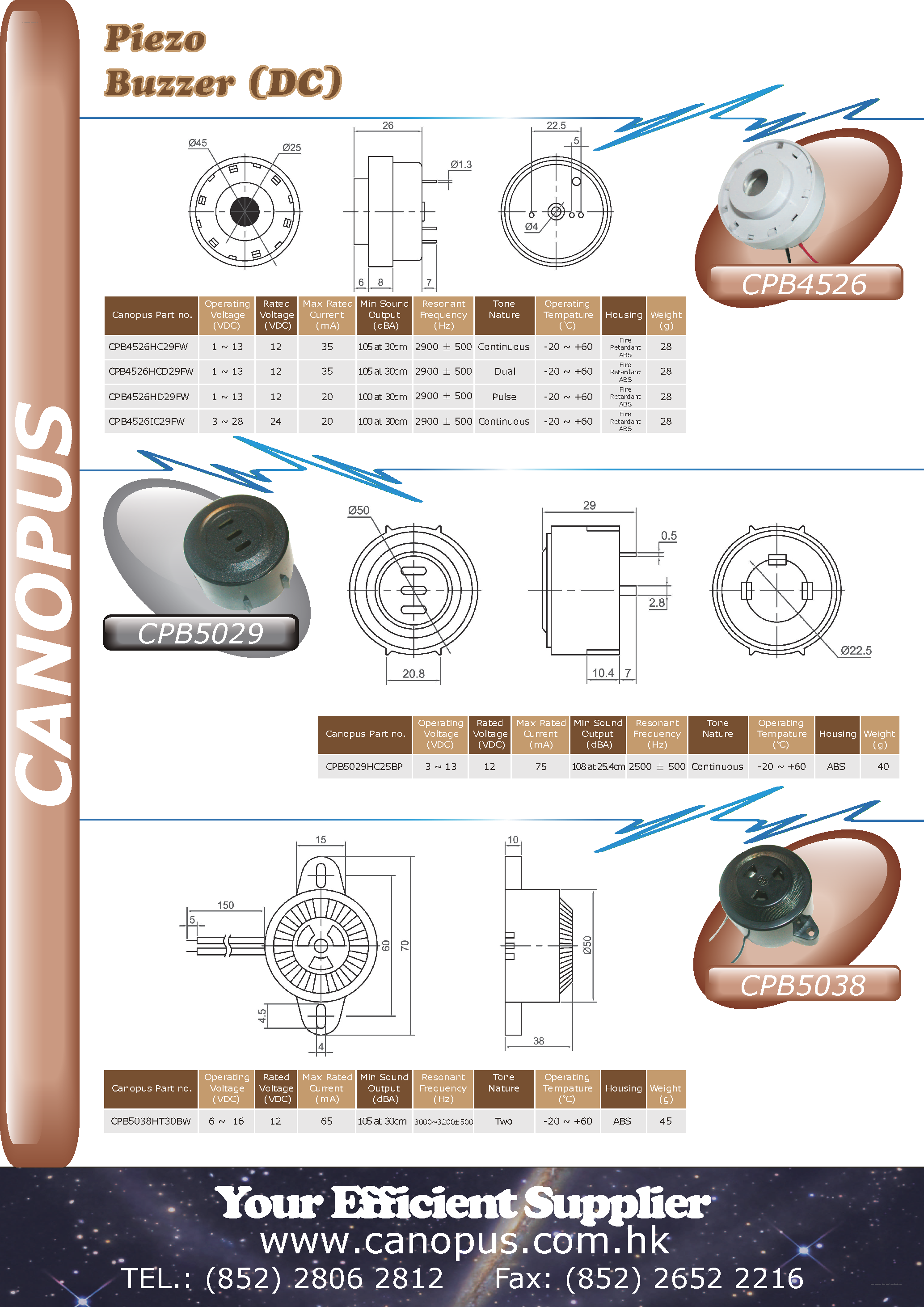 Datasheet CPB4526 page 1 Datasheet CPB4526 - Piezo Buzzer page 1