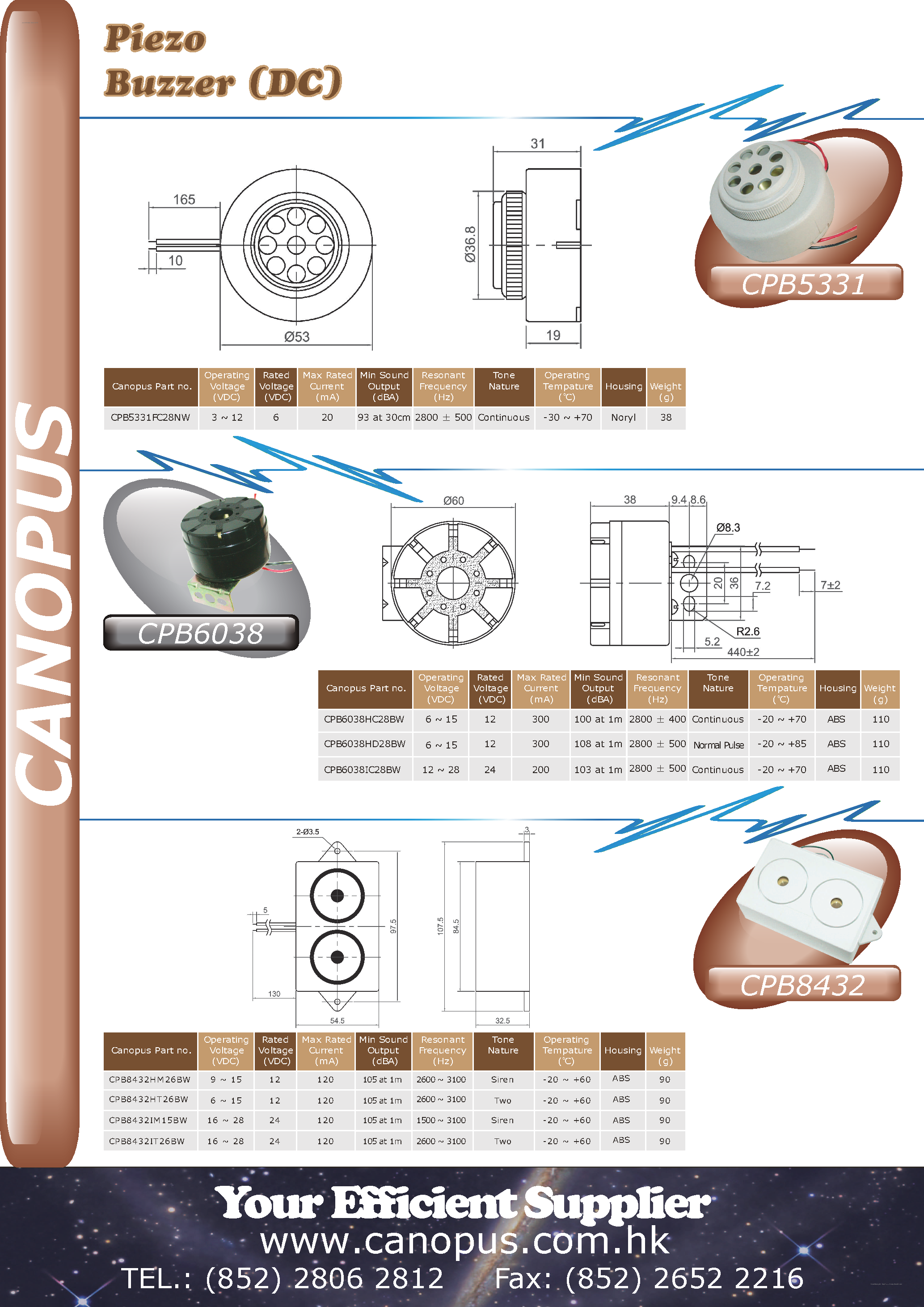 Datasheet CPB5331 page 1 Datasheet CPB5331 - Piezo Buzzer page 1