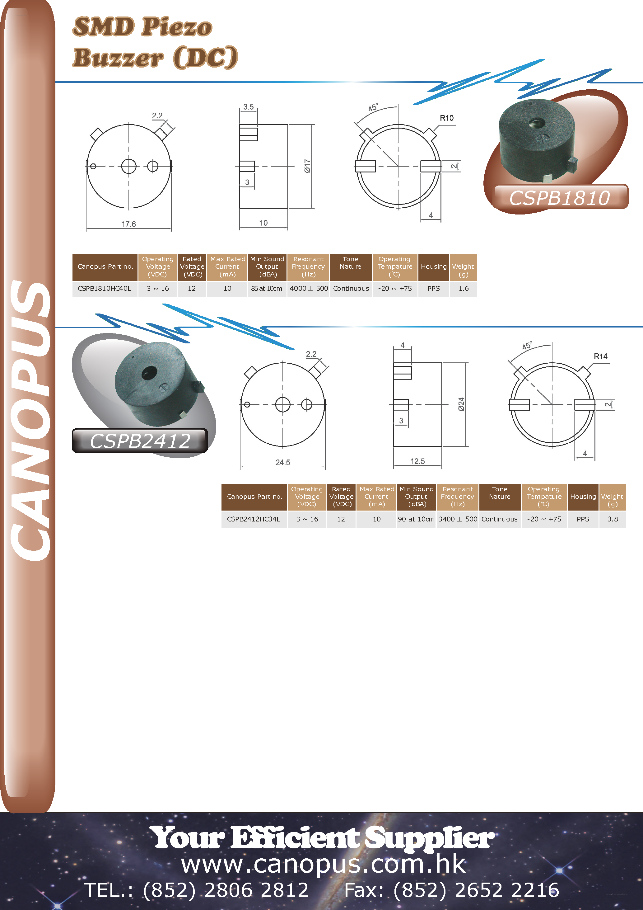 Datasheet CSPB1810 page 1 Datasheet CSPB1810 - SMD Piezo Buzzer page 1