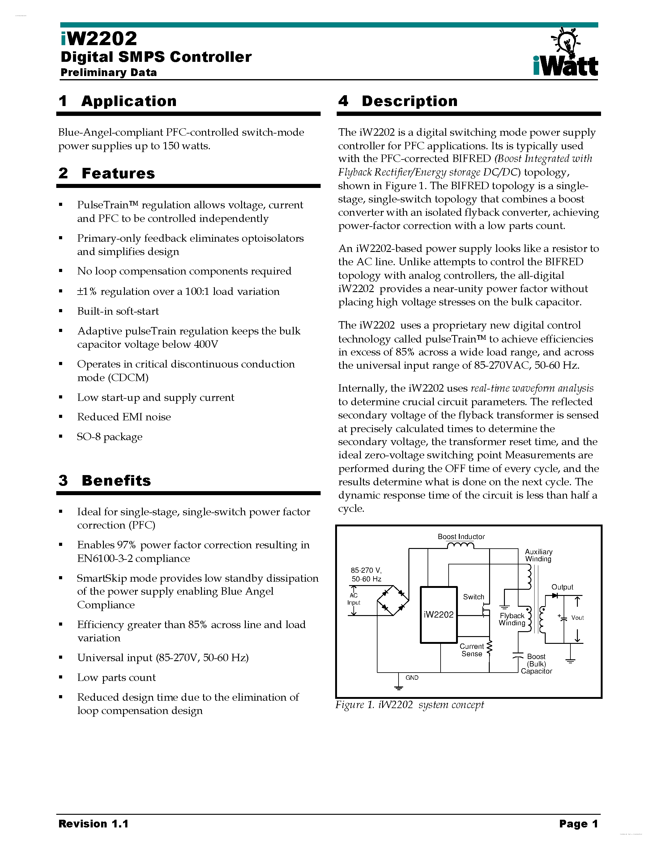 Datasheet IW2202 page 1 Datasheet IW2202 - Digital SMPS Controller page 1