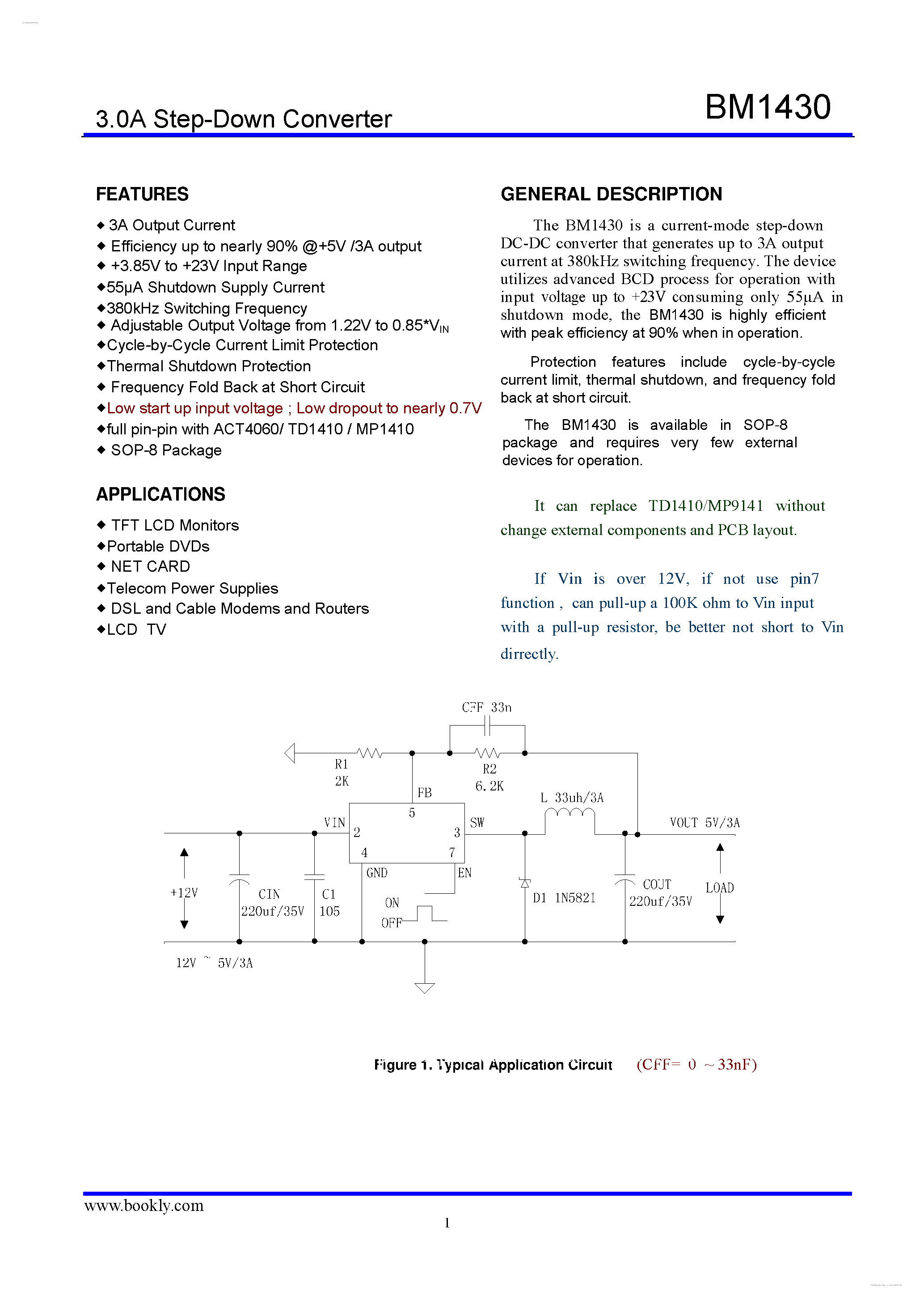 Datasheet BM1430 page 1 Datasheet BM1430 - 3.0A Step-Down Converter page 1