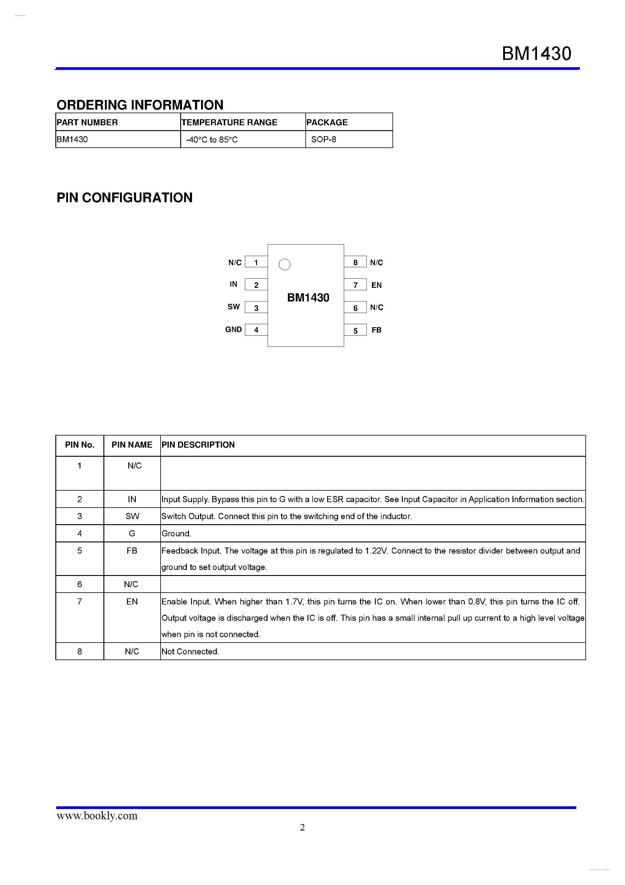 Datasheet BM1430 page 2 Datasheet BM1430 - 3.0A Step-Down Converter page 2