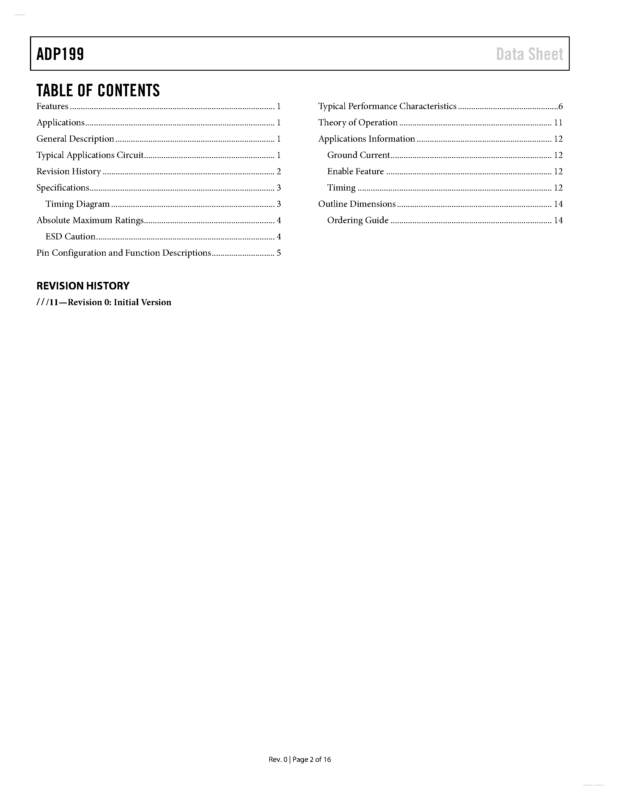 Datasheet ADP199 - 500 mA Logic Controlled High-Side Load Switch page 2