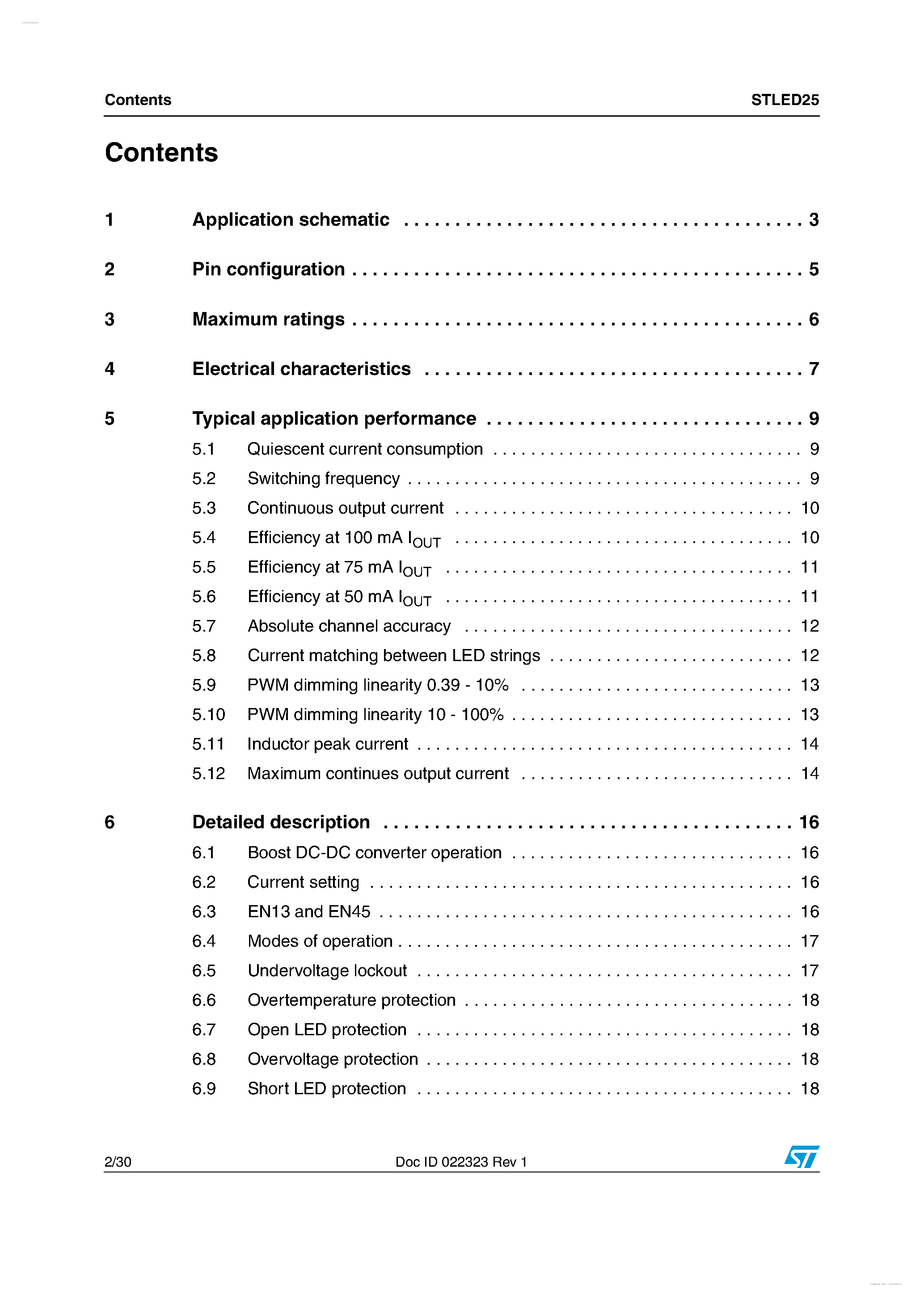 Datasheet STLED25 - 5 channels step-up white LED driver page 2
