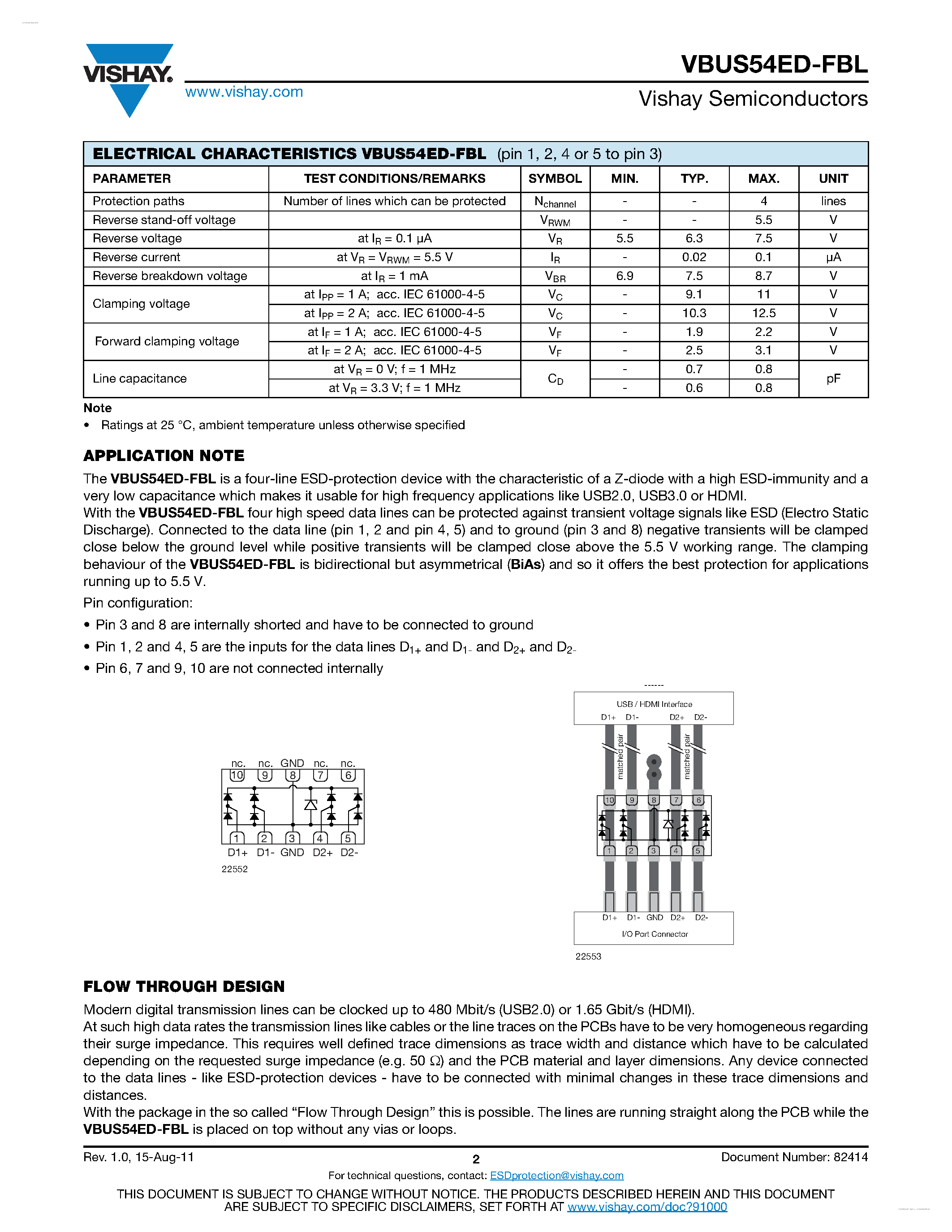 Даташит VBUS54ED-FBL - 4-Line BUS-Port ESD Protection - Flow Through Design страница 2