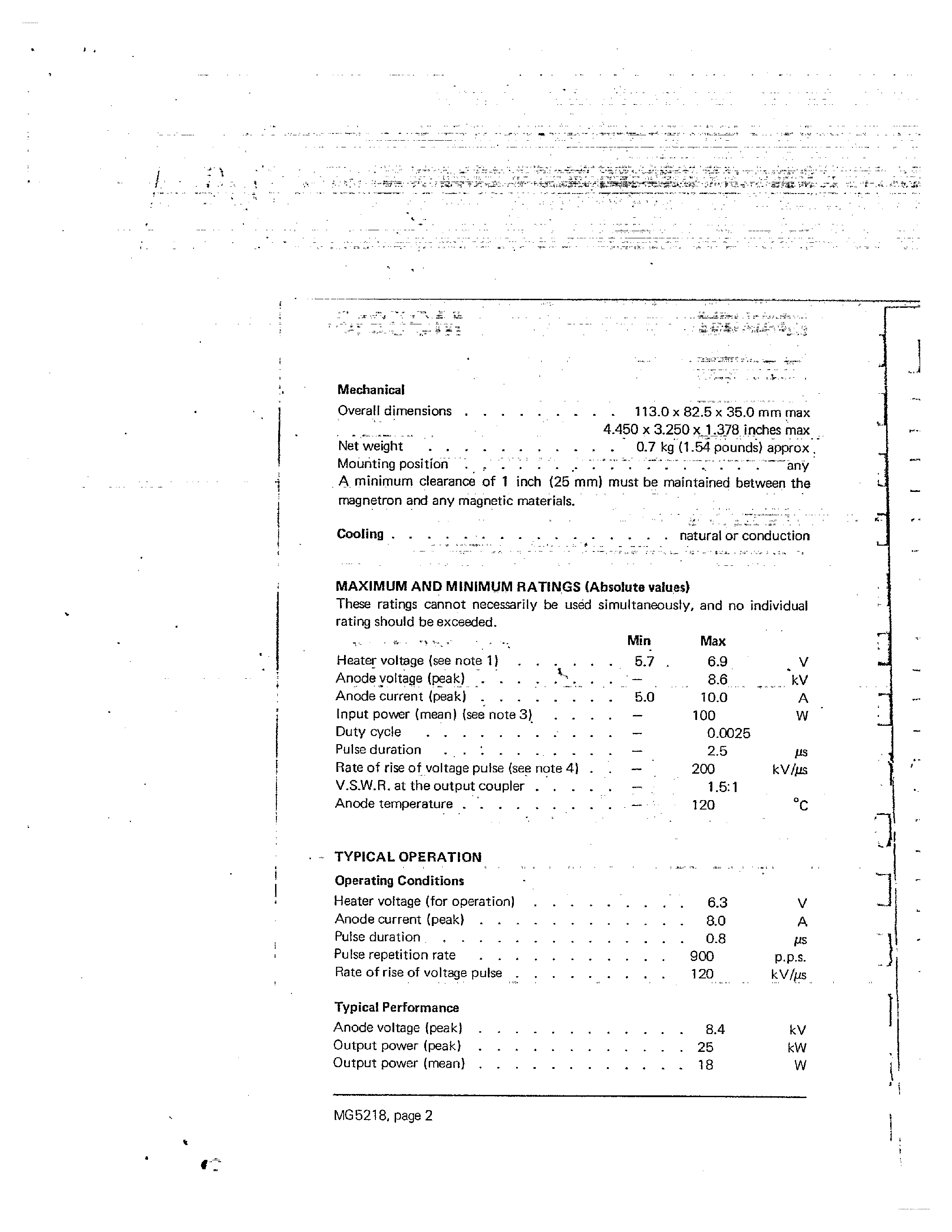 Datasheet MG5218 - X-Band Magnetron page 2