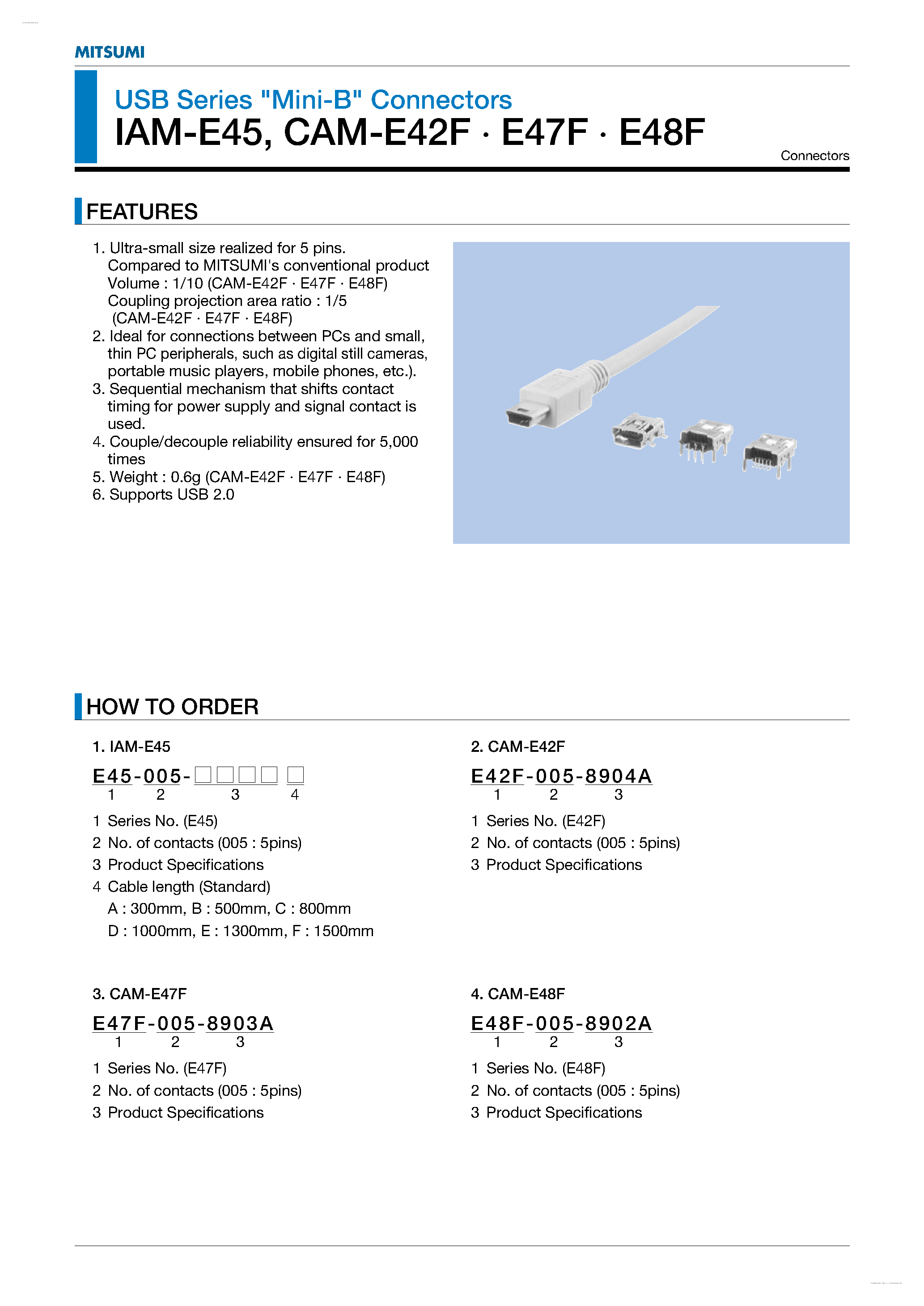 Datasheet E45 - USB Series Mini-B Connectors page 1