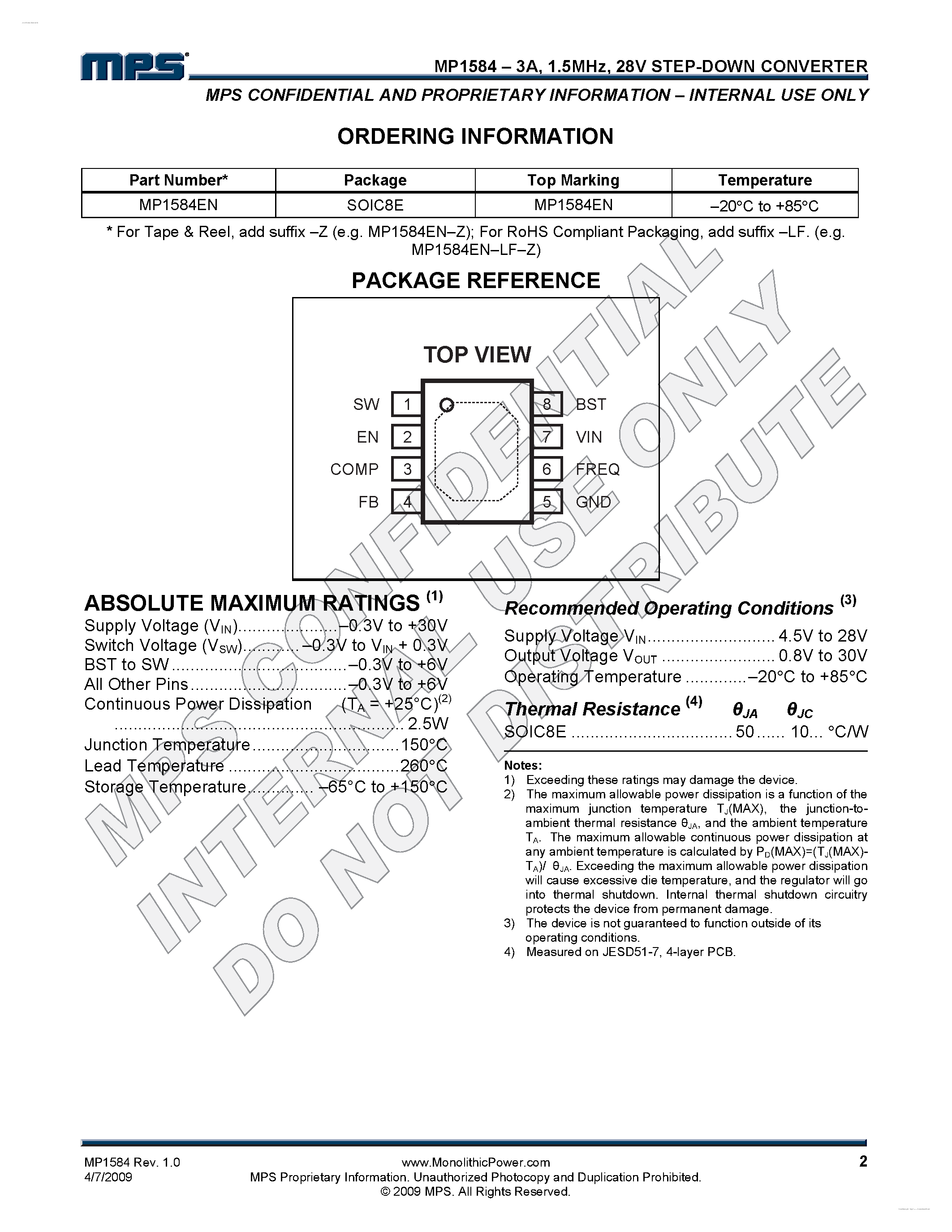 Даташит MP1584 - Step-Down Converter страница 2