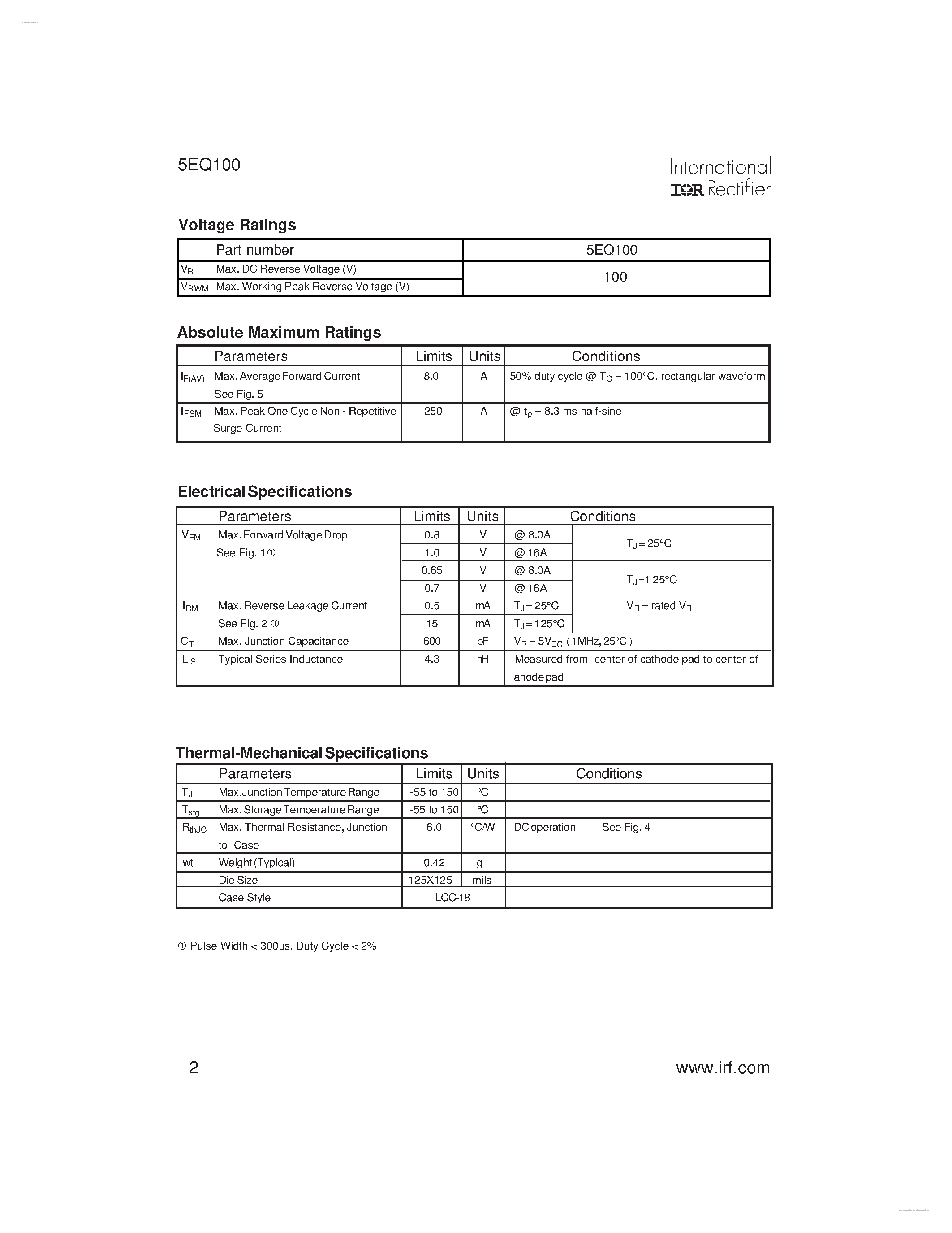 Datasheet 5EQ100 page 2 Datasheet 5EQ100 - SCHOTTKY RECTIFIER page 2