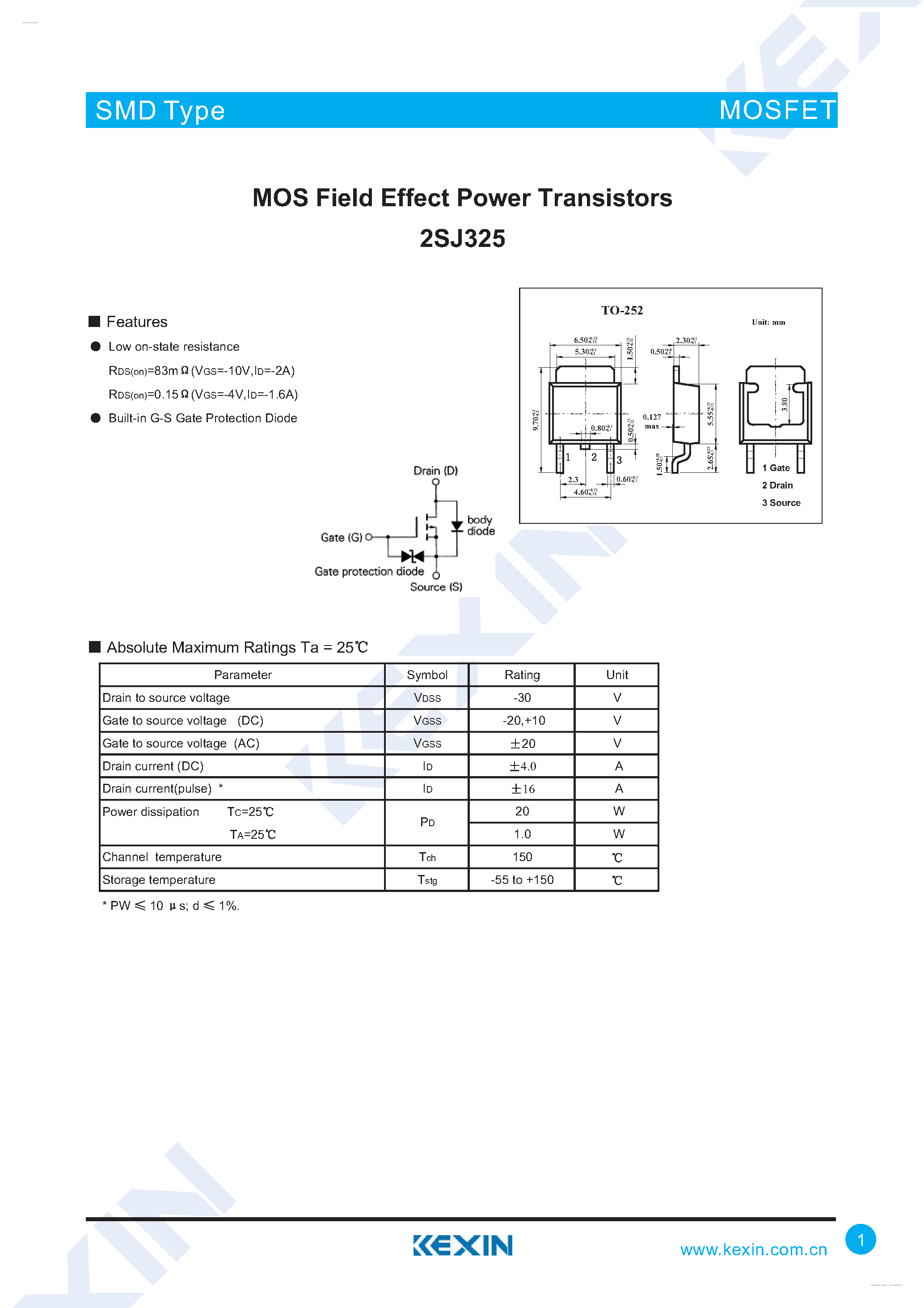 Datasheet 2SJ325 - MOS Field Effect Power Transistors page 1
