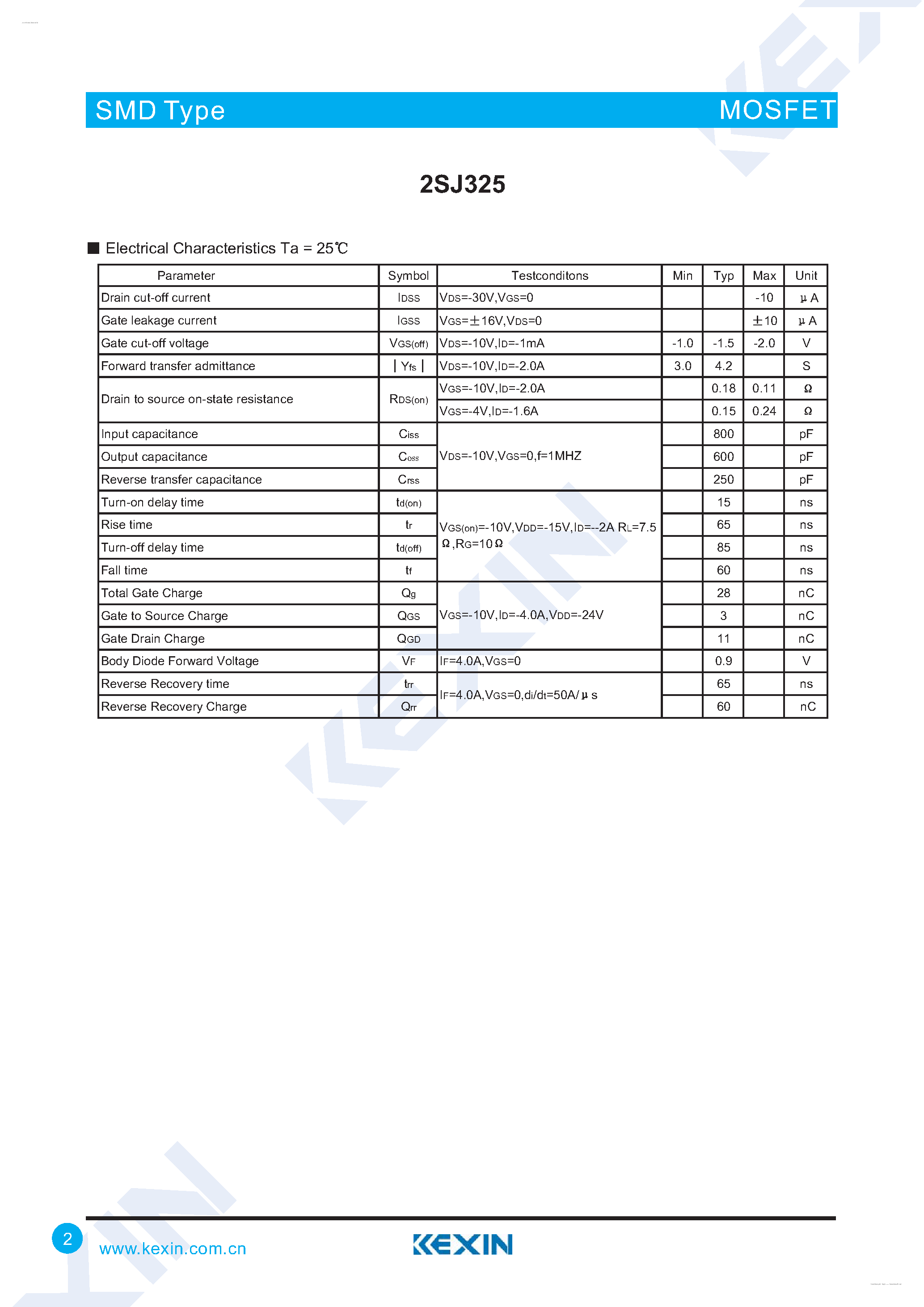 Datasheet 2SJ325 - MOS Field Effect Power Transistors page 2