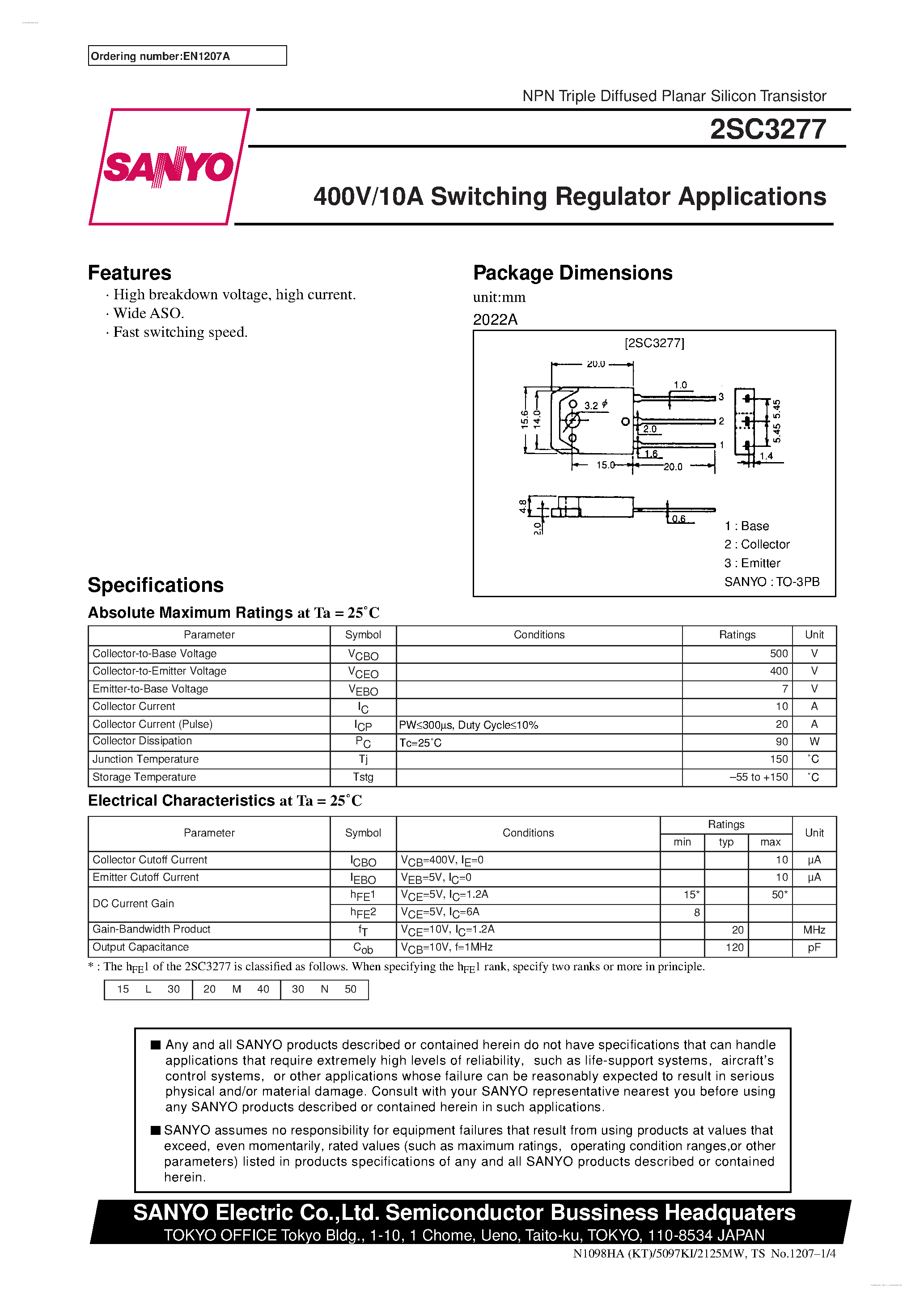 Datasheet C3277 - Search -----> 2SC3277 page 1