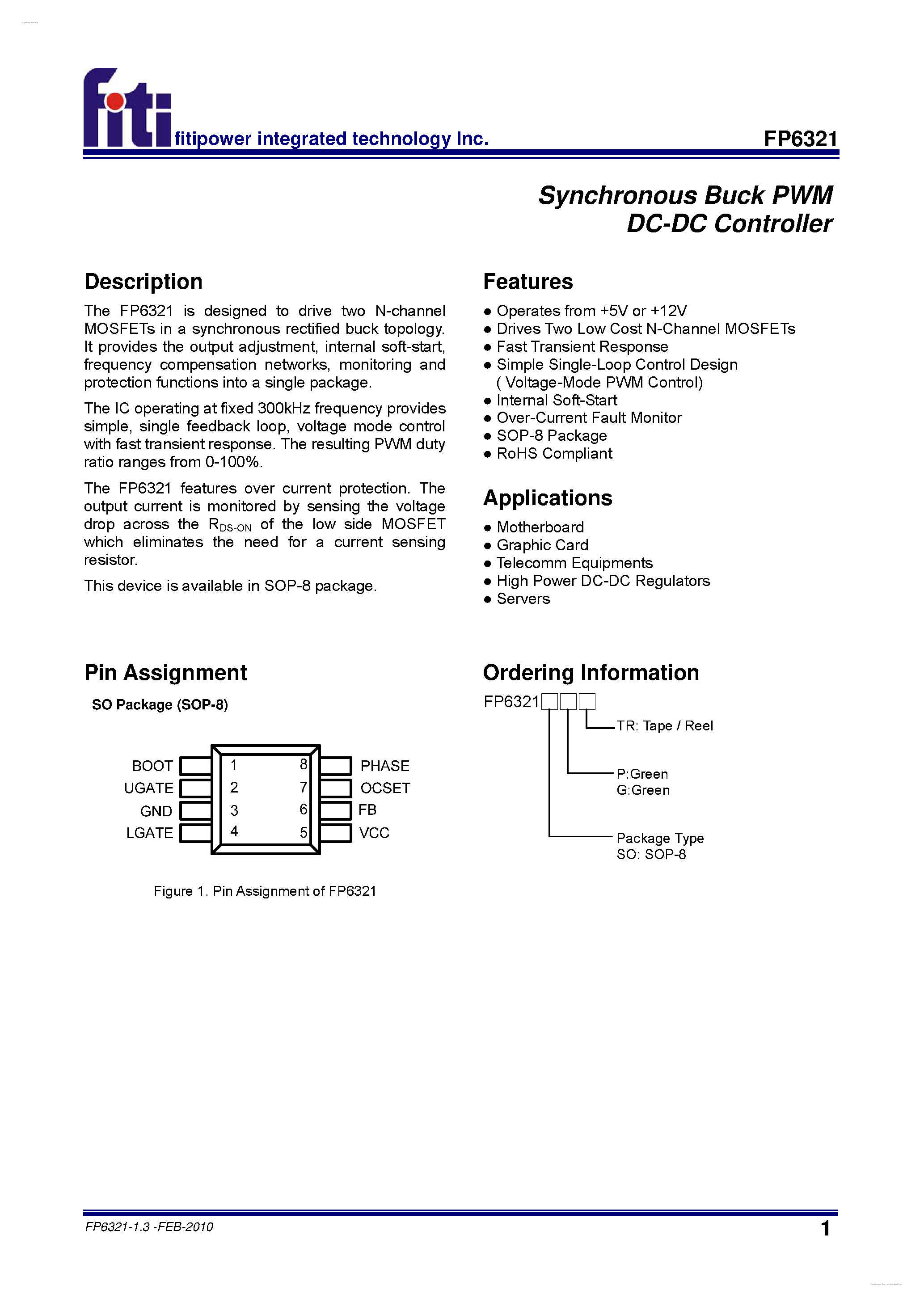 Даташит FP6321 - Sunchronous Buck PWM DC-DC Controller страница 1
