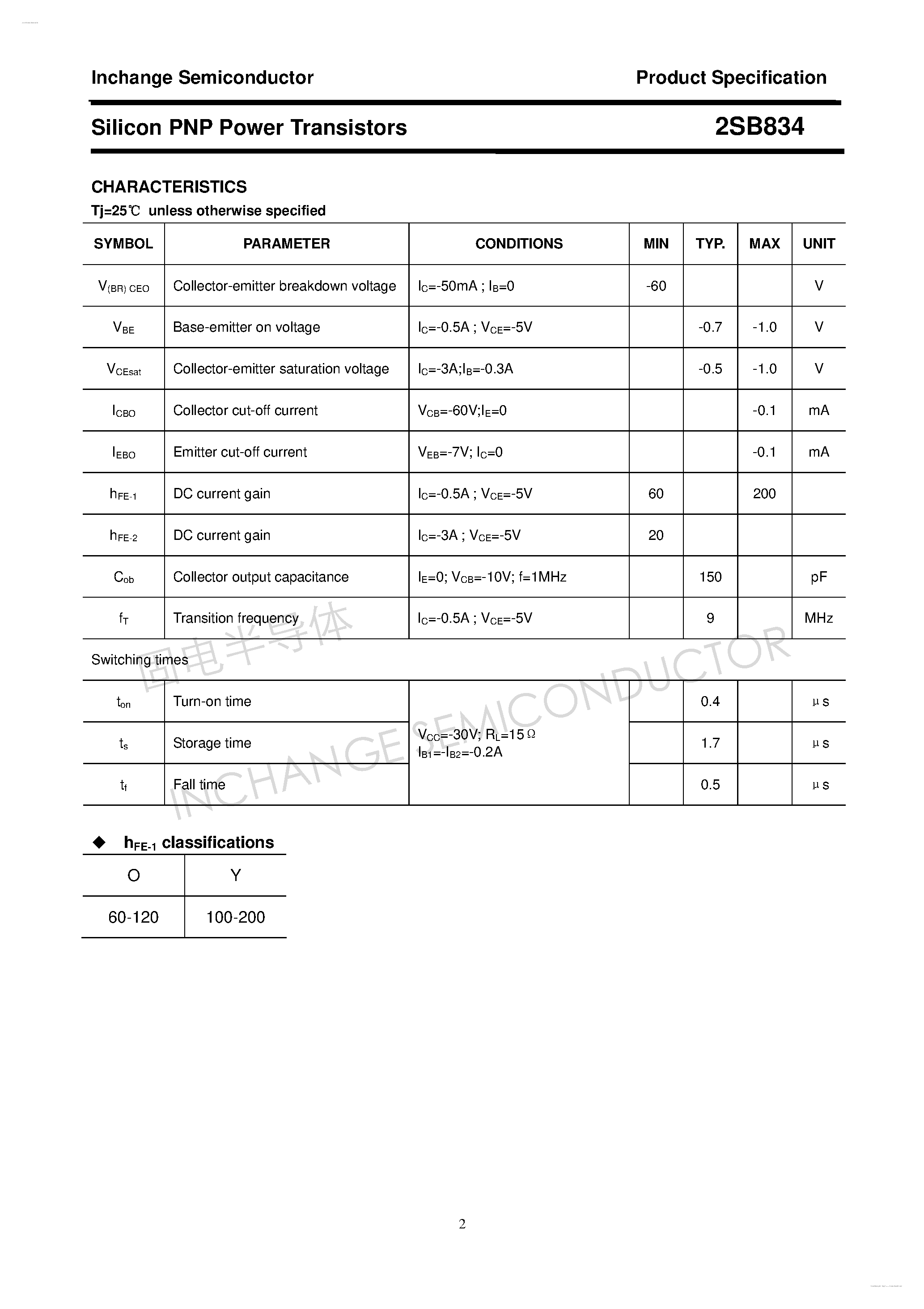 Даташит 2SB834 - Silicon PNP Power Transistors страница 2