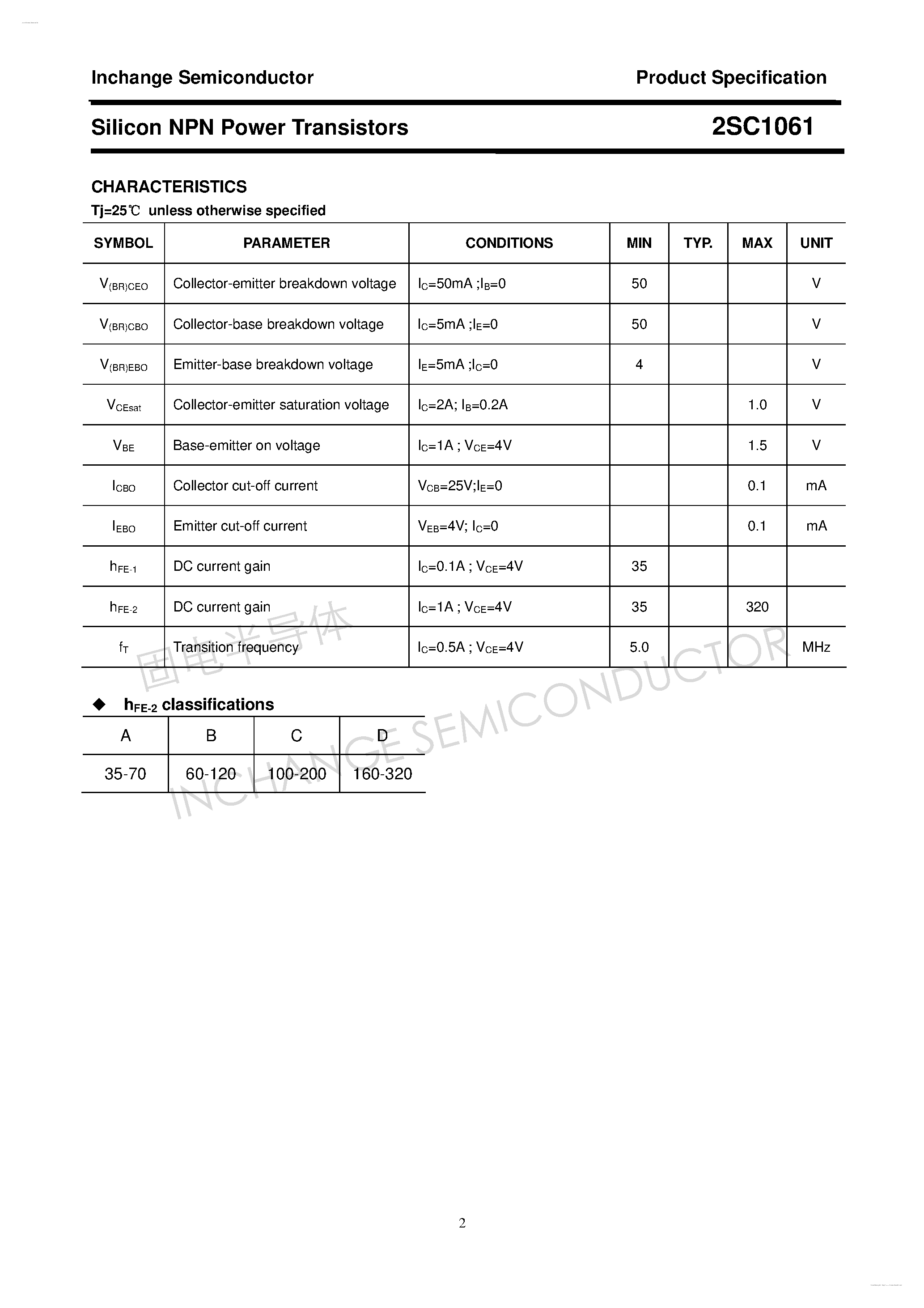 Даташит на микросхему 2SC1061 страница 2 Даташит 2SC1061 - Silicon NPN Power Transistors страница 2