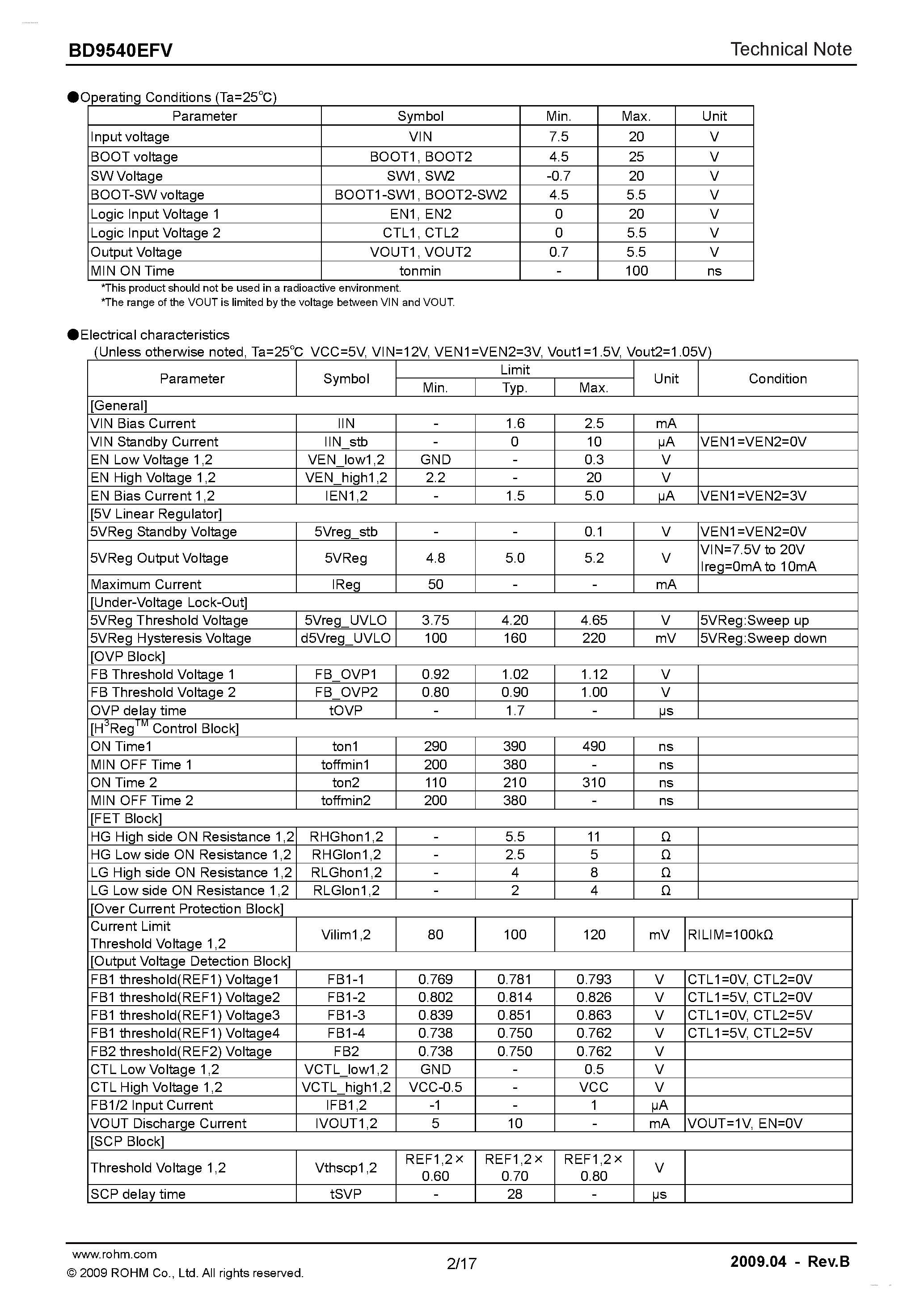 Даташит на микросхему BD9540EFV страница 2 Даташит BD9540EFV - 2ch Switching Regulators страница 2
